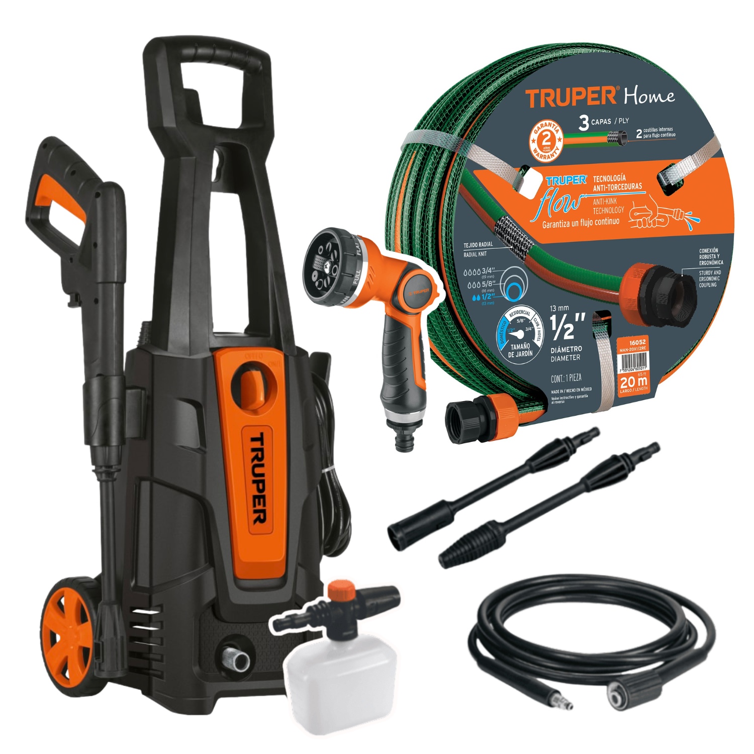 COMBO HIDROLAVADORA 1800PSI + MANGUERA DE 20M CON PISTOLA TRUPER - 1