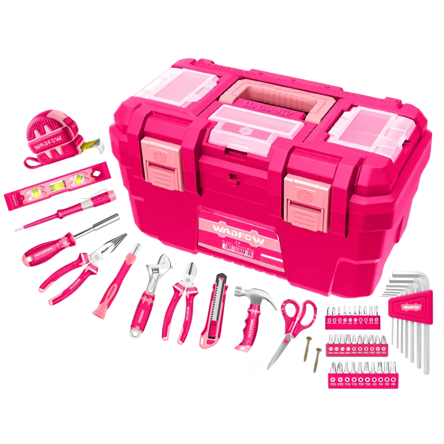 CAJA DE HERRAMIENTAS CON SET DE 89 PIEZAS EN ROSADO WADFOW - 1