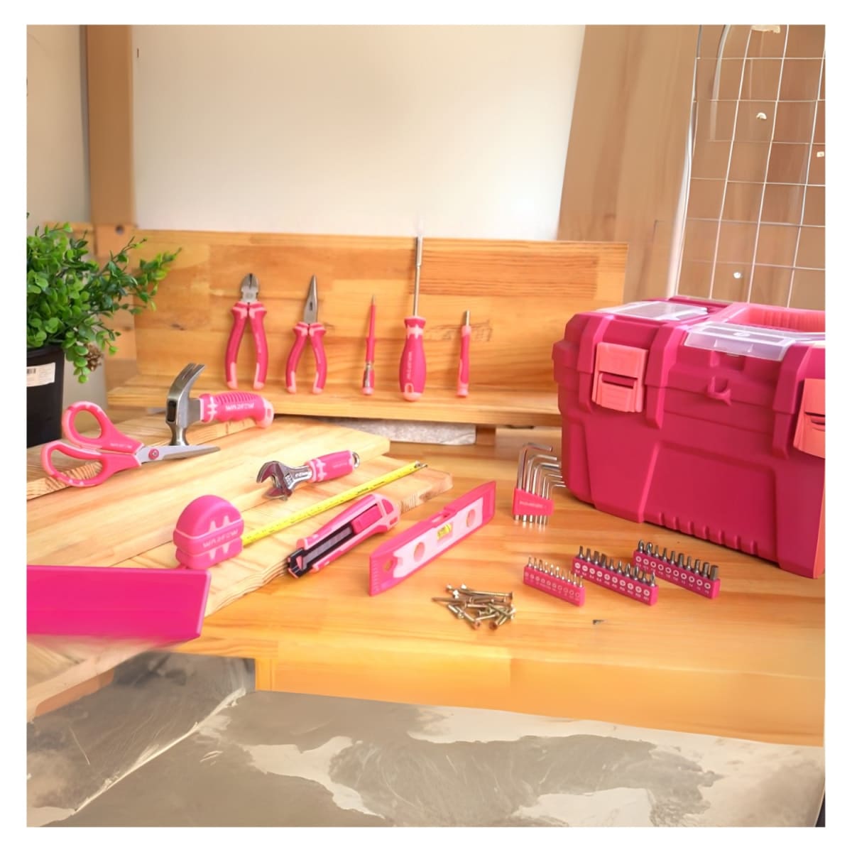 CAJA DE HERRAMIENTAS CON SET DE 89 PIEZAS EN ROSADO WADFOW - 2