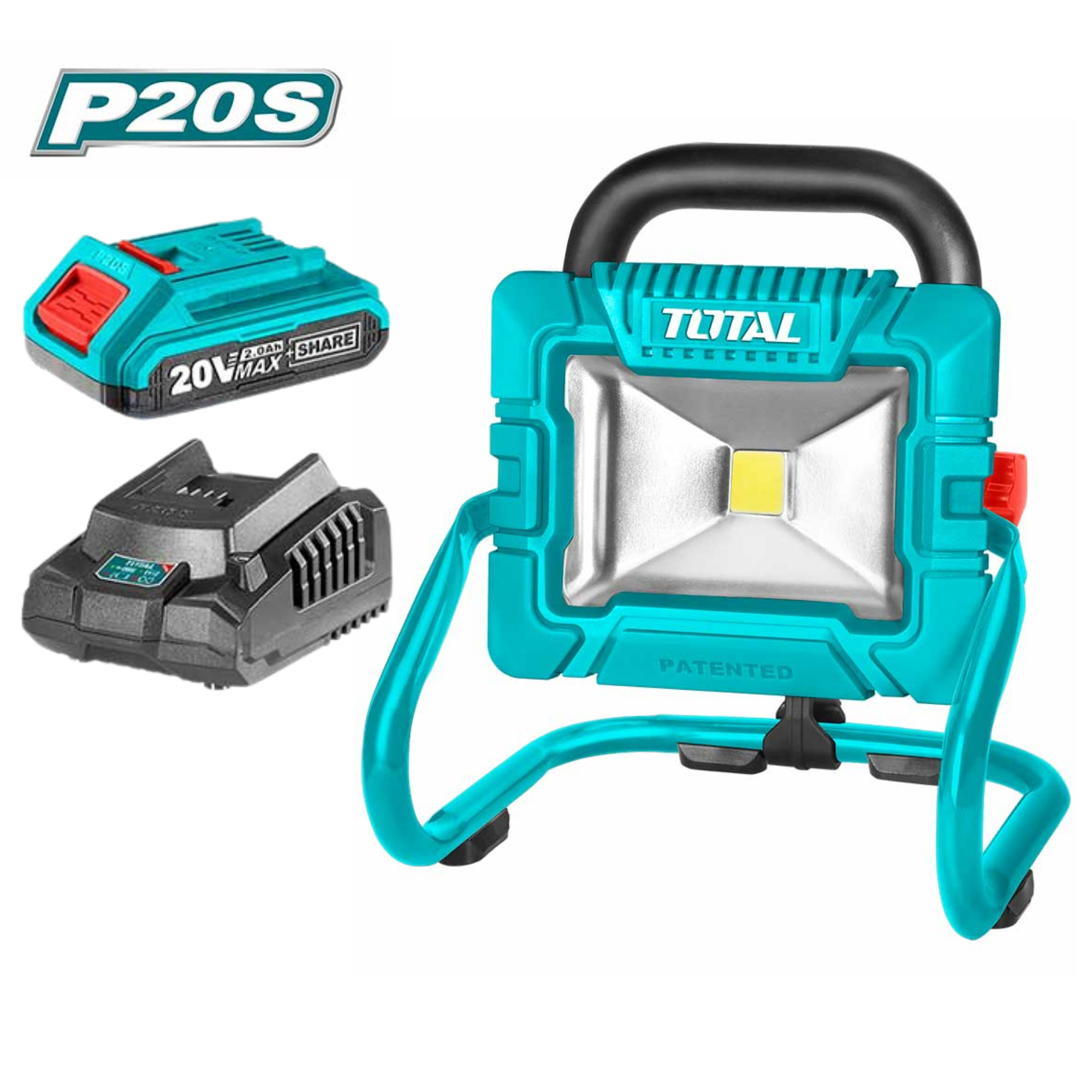 LÁMPARA REFLECTOR 20V 20W INCLUYE BATERÍA 2AH Y CARGADOR TOTAL - 1