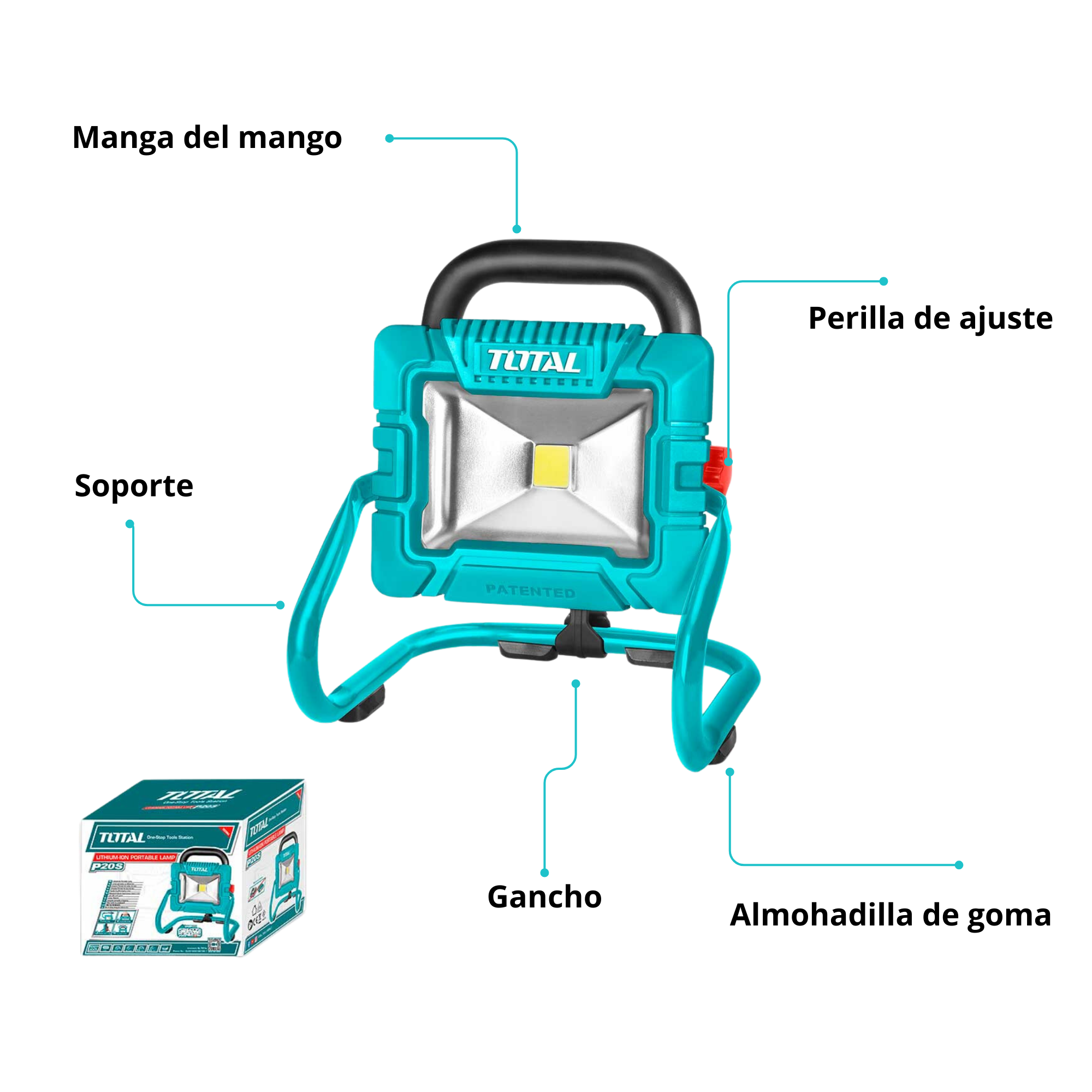 LÁMPARA REFLECTOR 20V 20W INCLUYE BATERÍA 2AH Y CARGADOR TOTAL - 2