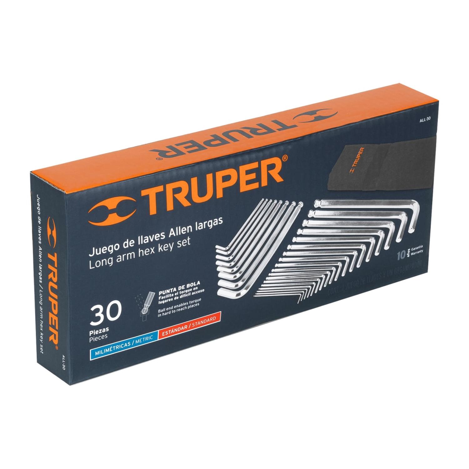 JUEGO 30 LLAVES ALLEN LARGAS STD Y MM PUNTA BOLA, ESTUCHE TRUPER - 6