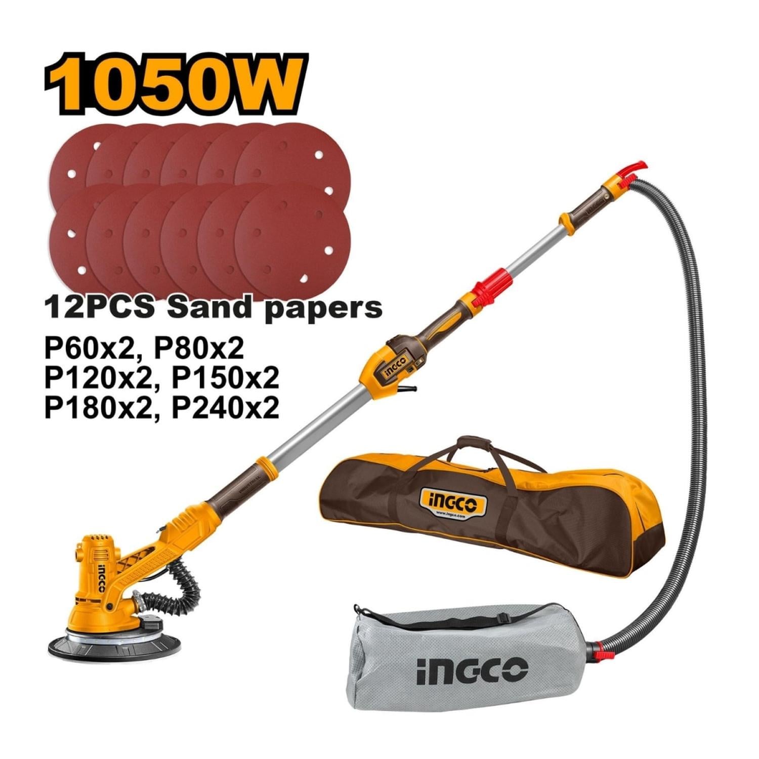 LIJADORA DE PARED Y TECHO TELESCÓPICA INDUSTRIAL 1050W INGCO - 2