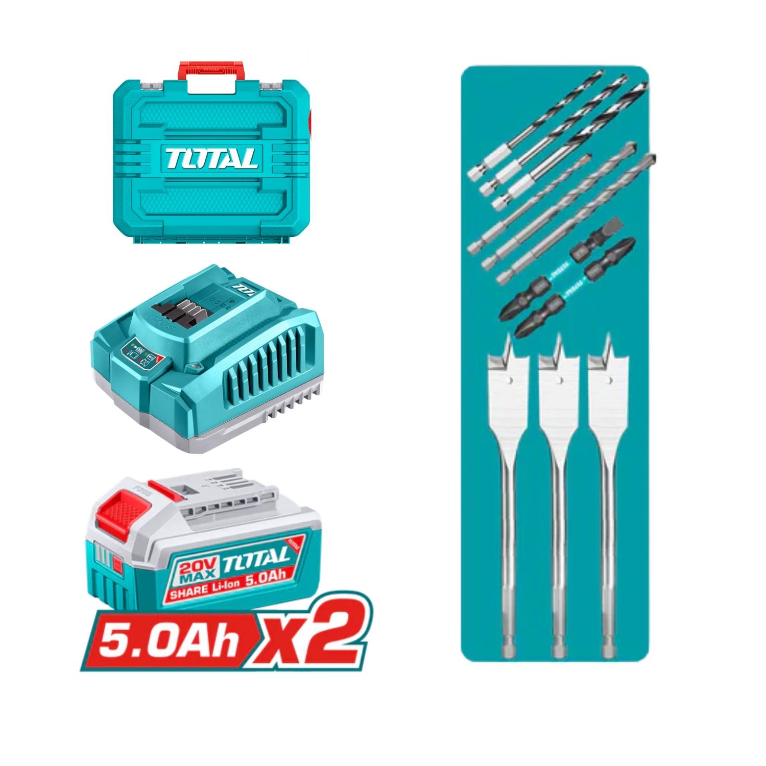 TALADRO PERCUTOR 166NM + 2 BATERIAS 5AH + CARGADOR 20V TOTAL - 6
