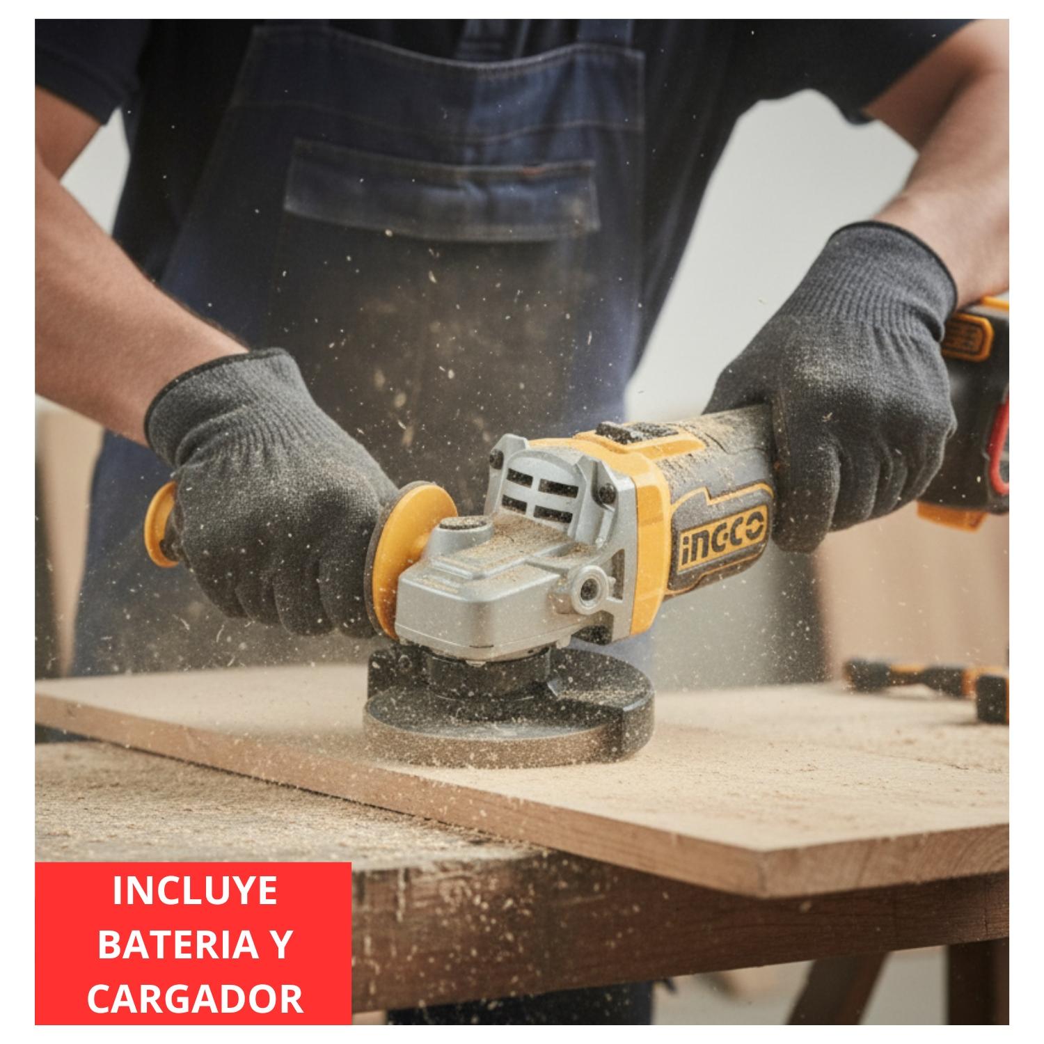 AMOLADORA 4½' 1000W + 1 BATERÍA 4AH Y CARGADOR 20V INGCO - 4