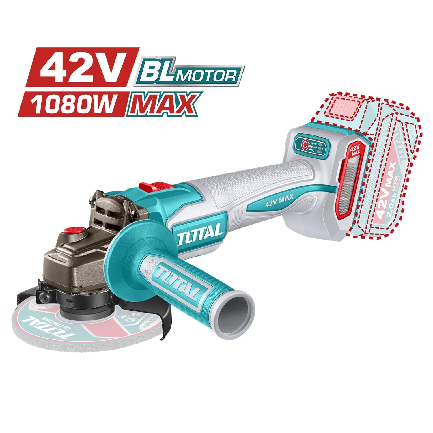 AMOLADORA INALAMBRICA 1080W 41/2'' + 2 BATERÍA Y CARGADOR 42V TOTAL - 4