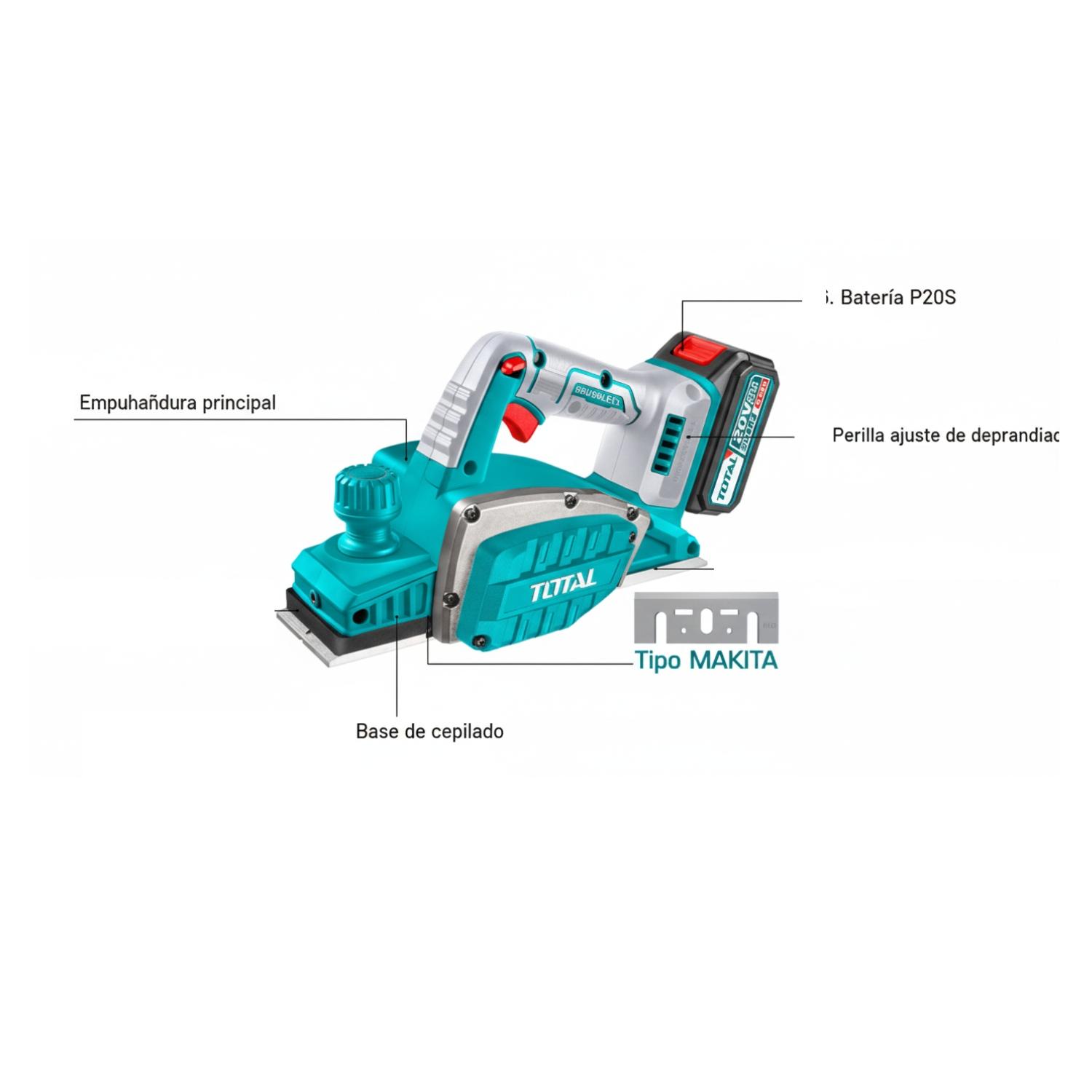 CEPILLADORA INALAMBRICA 140000RPM 82X2MM 20V TOTAL - 3
