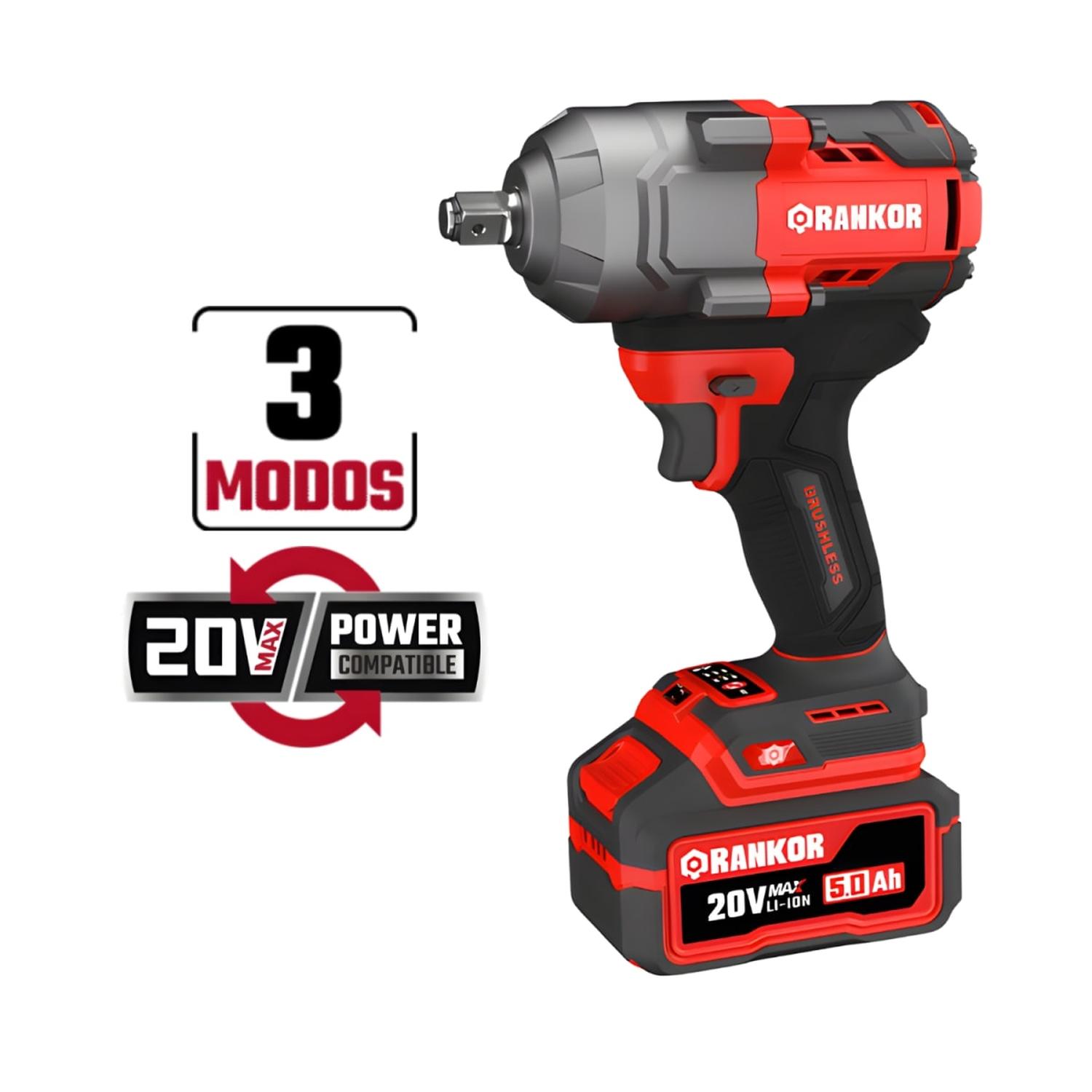 LLAVE DE IMPACTO 1000NM + 2 BATERIA 5AH Y CARGADOR 20V RANKOR - 3