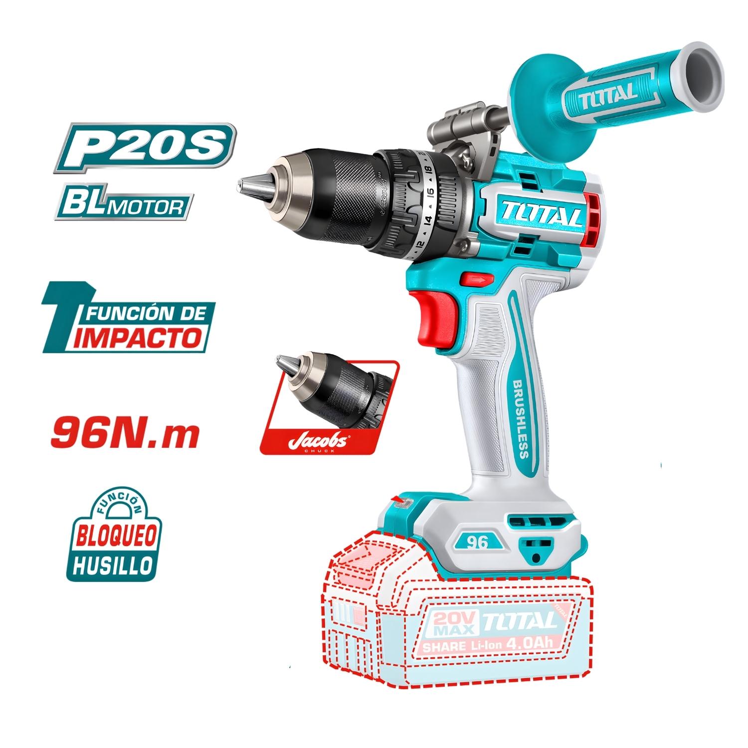 TALADRO PERCUTOR 96NM + 2 BATERÍAS 4AH INDUSTRIAL TOTAL - 2