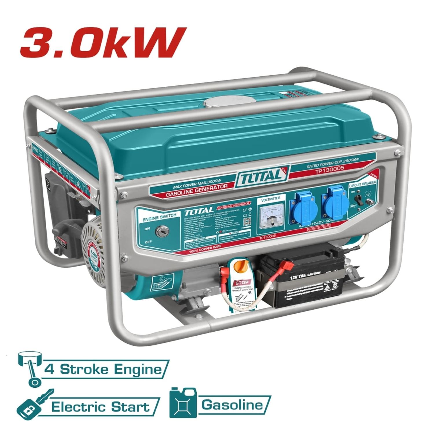 GENERADOR GASOLINERO 3000W CON ARRANCADOR ELECTRICO INDUSTRIAL TOTAL - 3