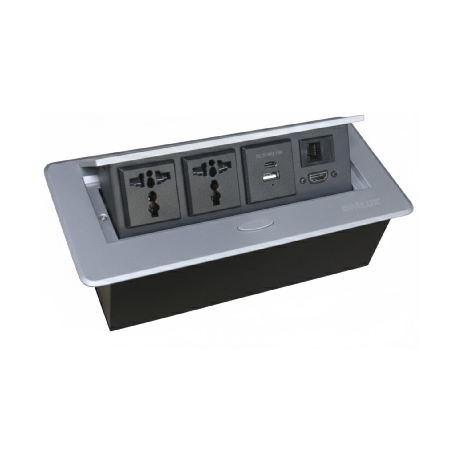 TOMACORRIENTE PARA MUEBLE 2 TOMAS HDMI RJ45 USB OPALUX - 1