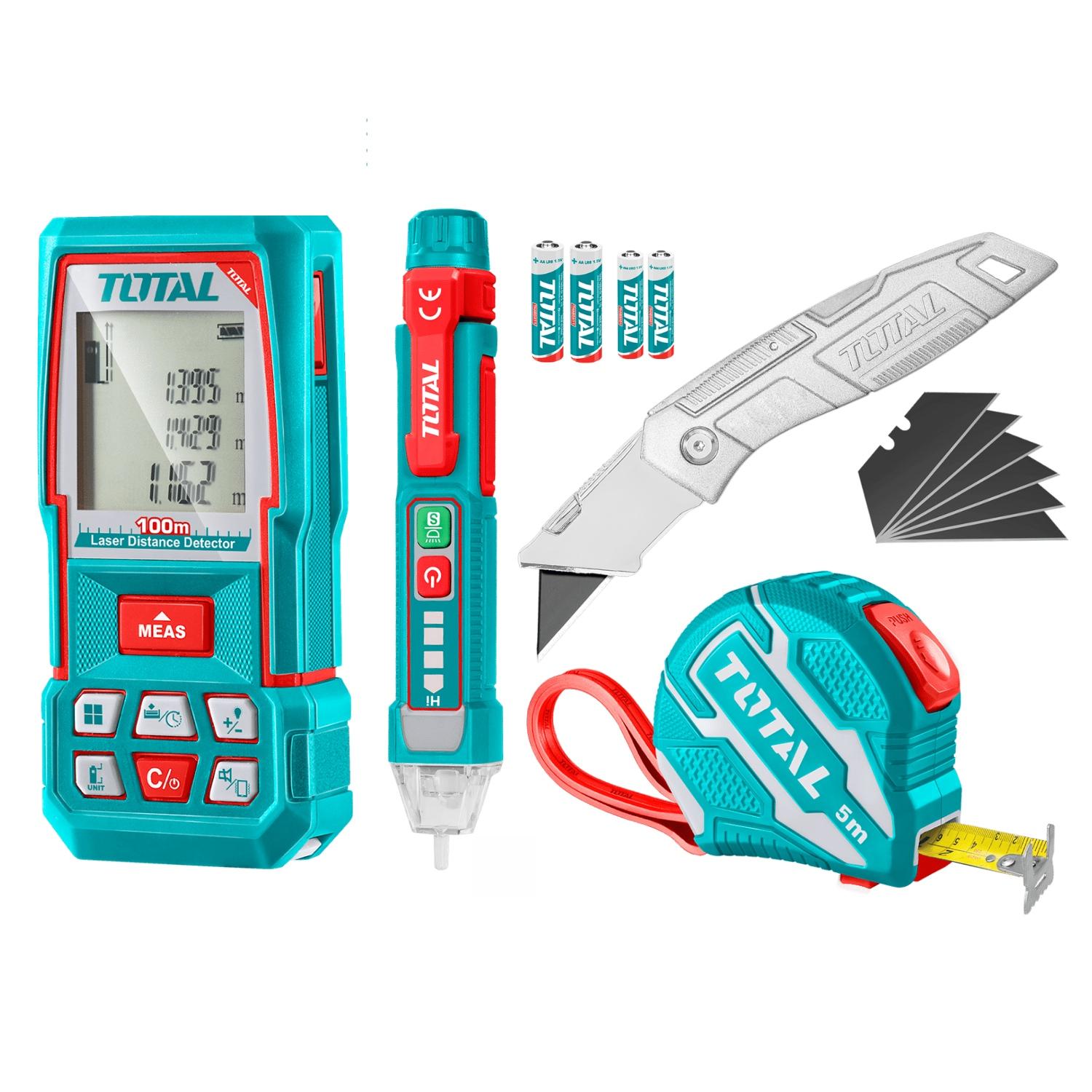 MEDIDOR LASER 100M + DETECTOR + NAVAJA Y WINCHA TOTAL - 1