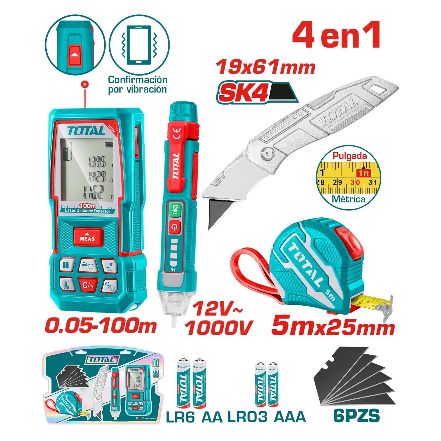 MEDIDOR LASER 100M + DETECTOR + NAVAJA Y WINCHA TOTAL - 4