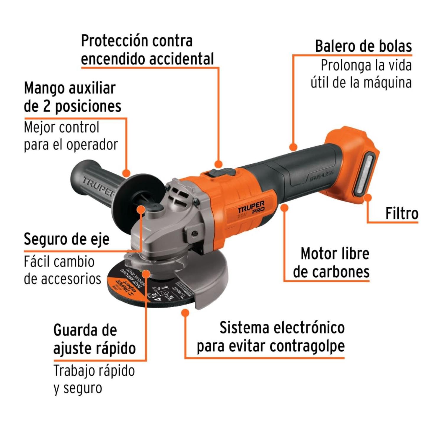 AMOLADORA 4 1/2 20V + 1 BATERIA 4AH + CARGADOR TRUPER - 4