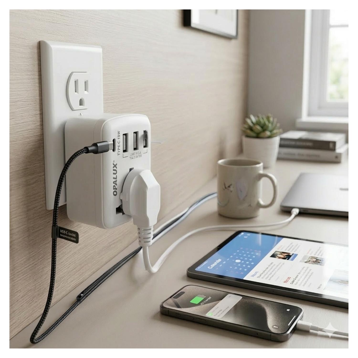 ADAPTADOR ENCHUFE MULTIPLE 3USB TIPO A + TIPO C OPALUX - 3