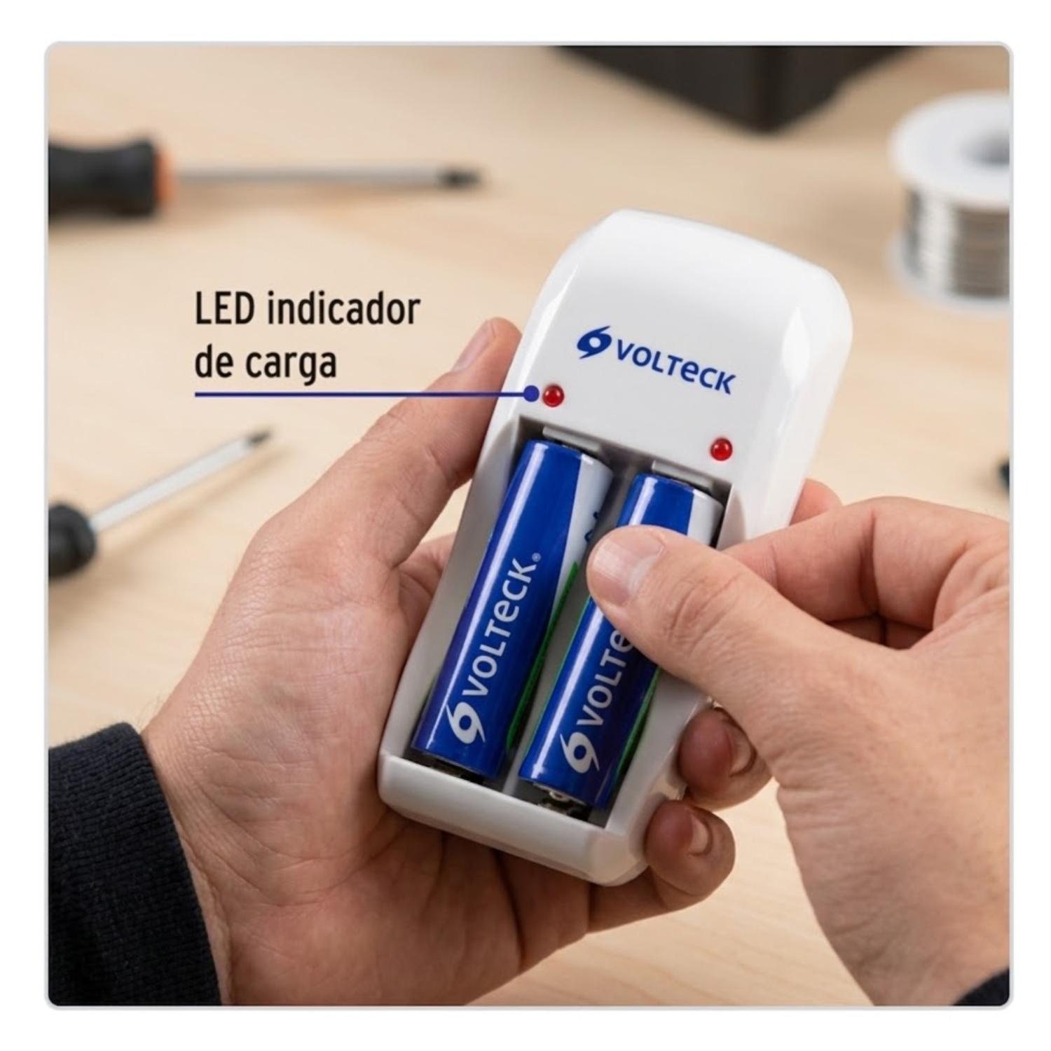 CARGADOR DE PILAS AA, AAA, 9V + BLISTER 2 PILAS AA VOLTECK - 2