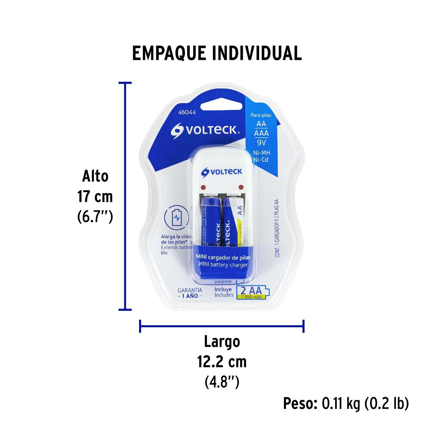 CARGADOR DE PILAS AA, AAA, 9V + BLISTER 2 PILAS AA VOLTECK - 5