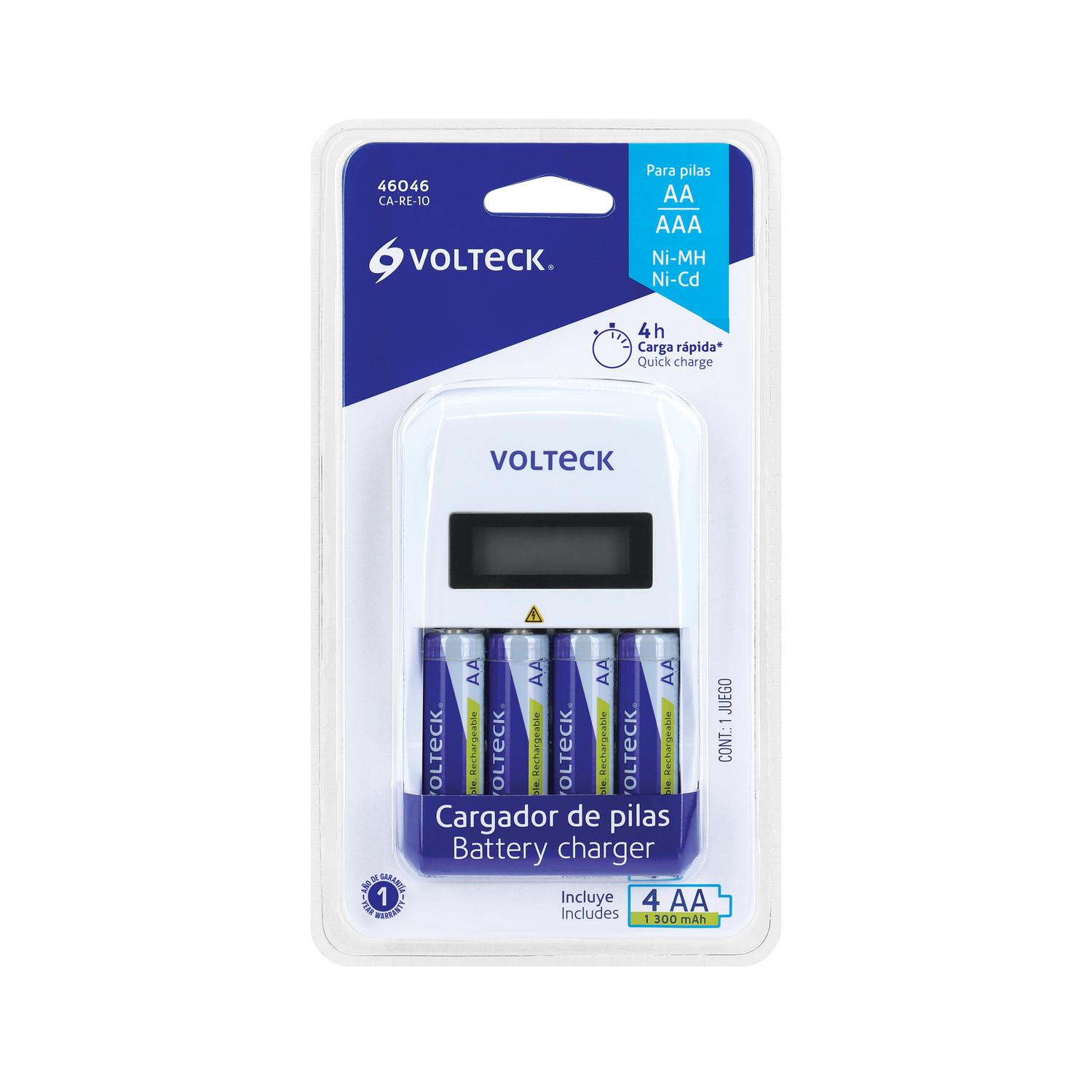 CARGADOR DE PILAS AA, AAA + BLISTER 4 PILAS AA VOLTECK - 4
