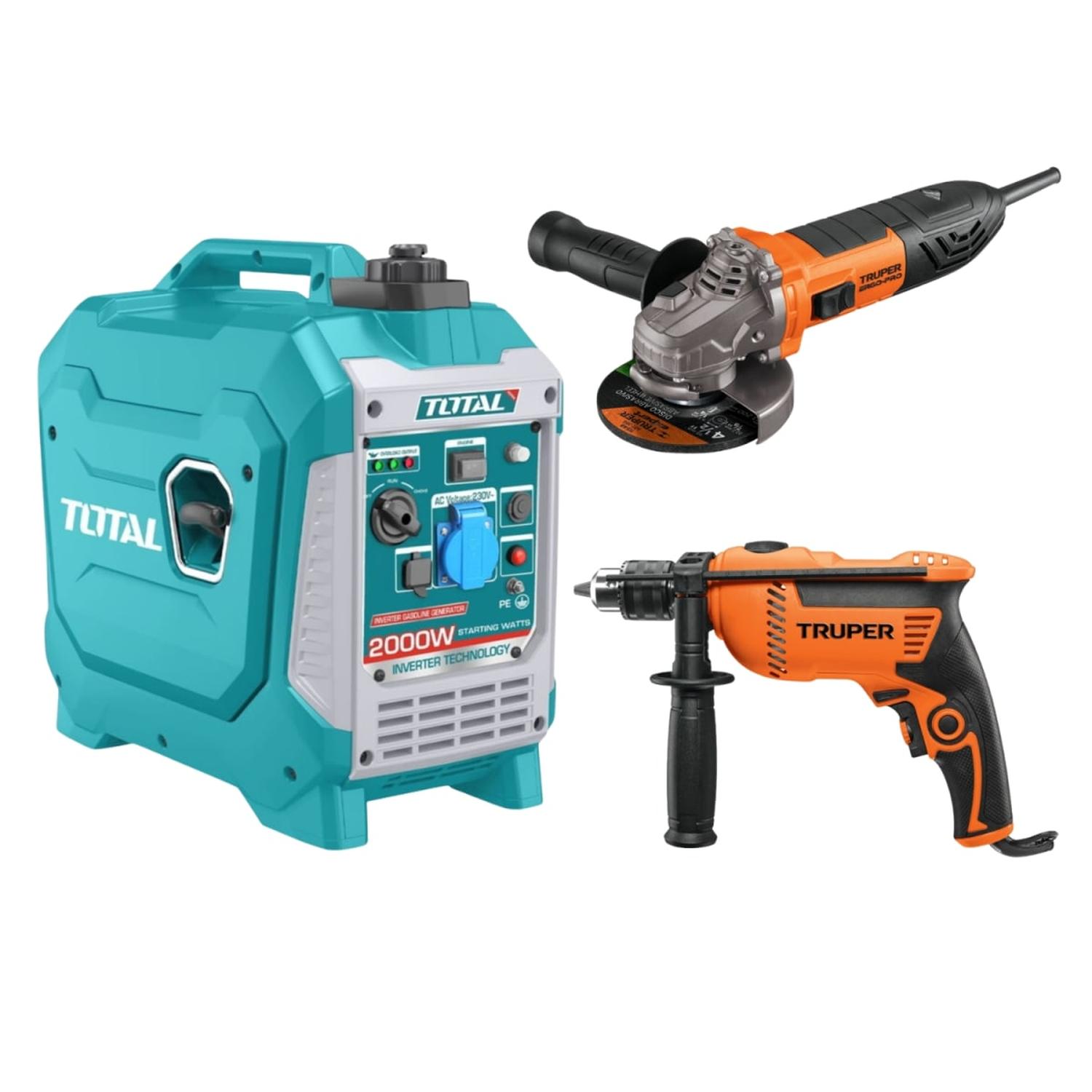 GENERADOR INVERTER SILENCIOSO TOTAL 2000W + TALADRO Y AMOLADORA TRUPER - 1