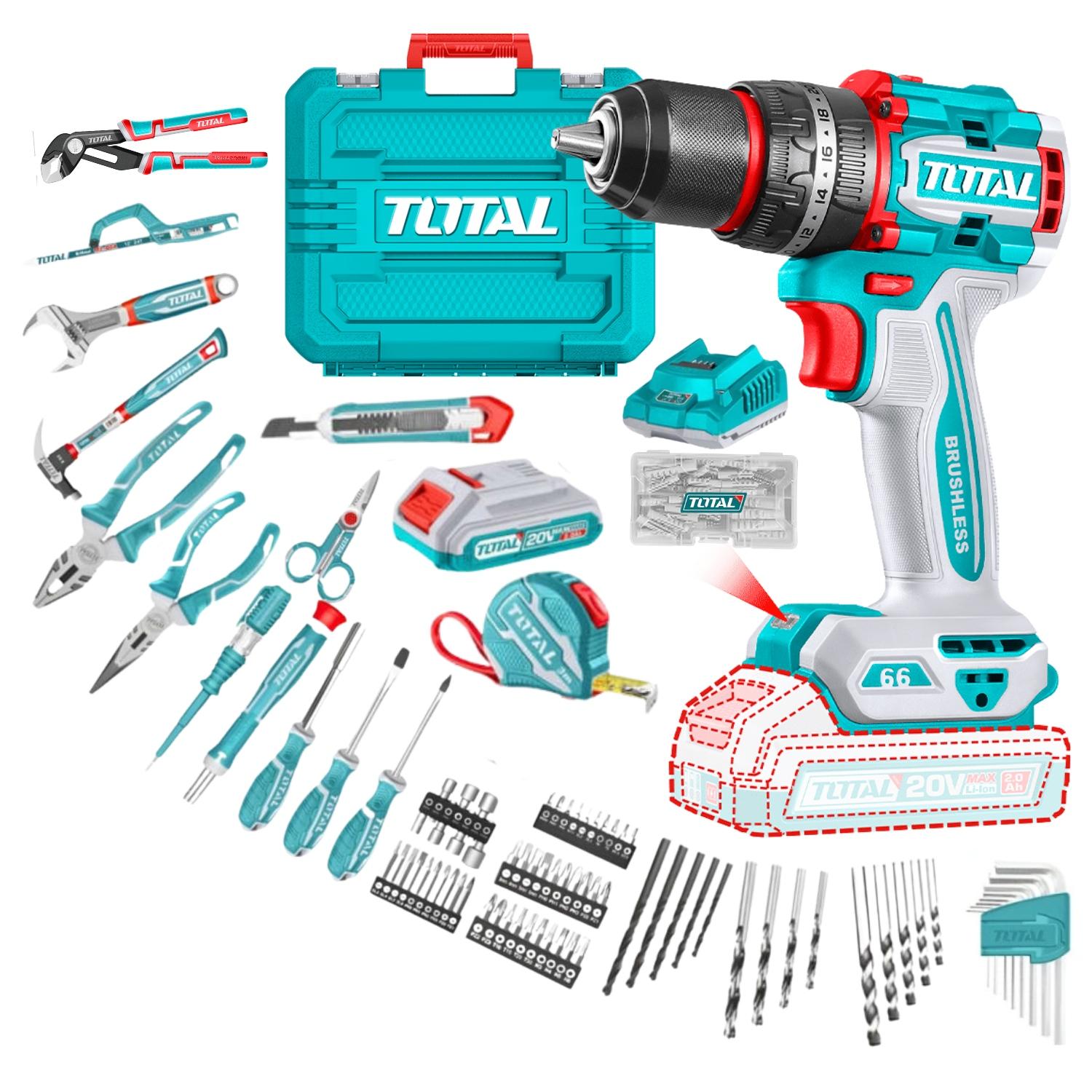 TALADRO PERCUTOR 66NM 20V + 166 HERRAMIENTAS TOTAL - 1