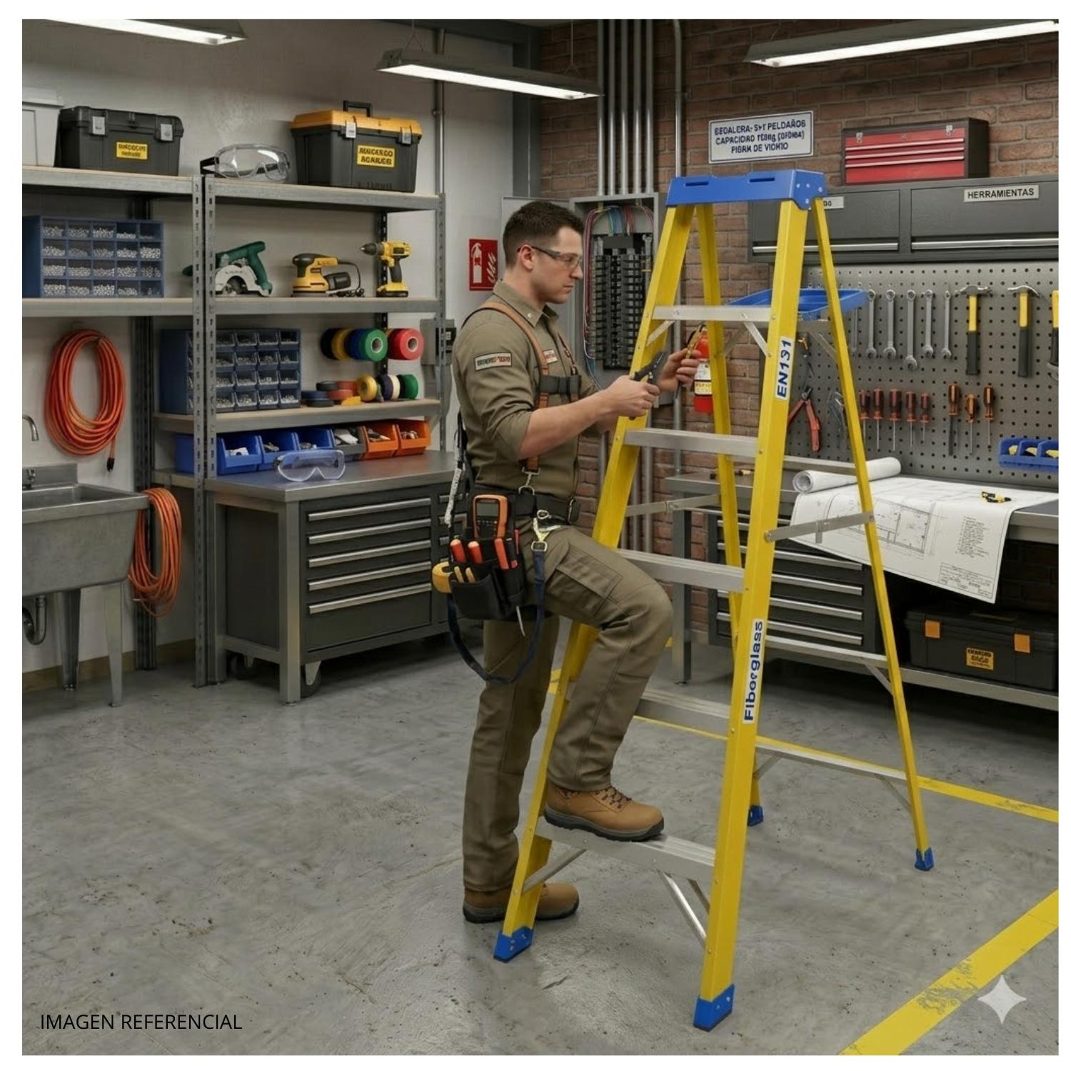 ESCALERA FIBRA DE VIDRIO 5 PASOS WADFOW + TALADRO Y LINTERNA TOTAL - 3