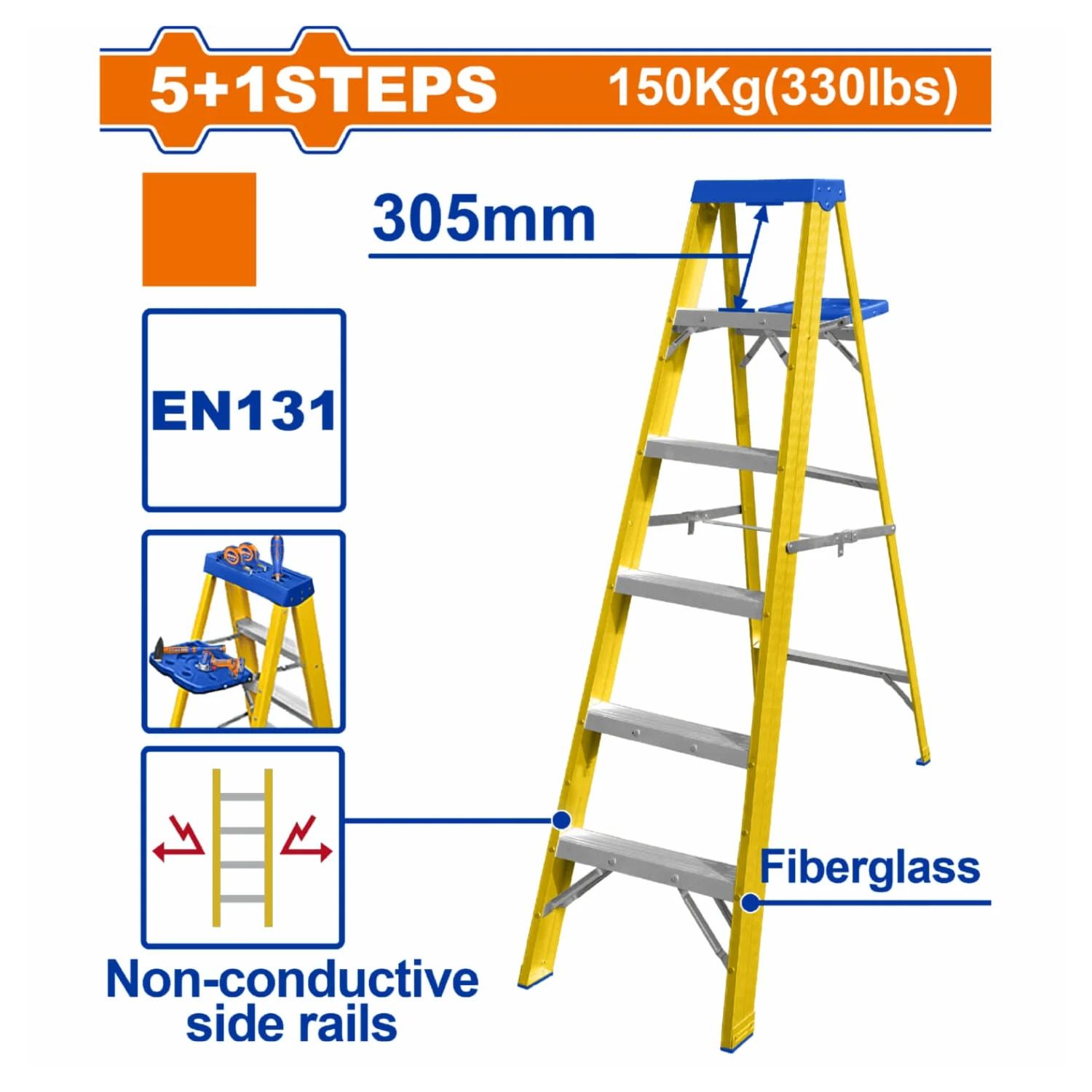 ESCALERA FIBRA DE VIDRIO 5 PASOS WADFOW + KIT ELECTRICISTA TOTAL - 4