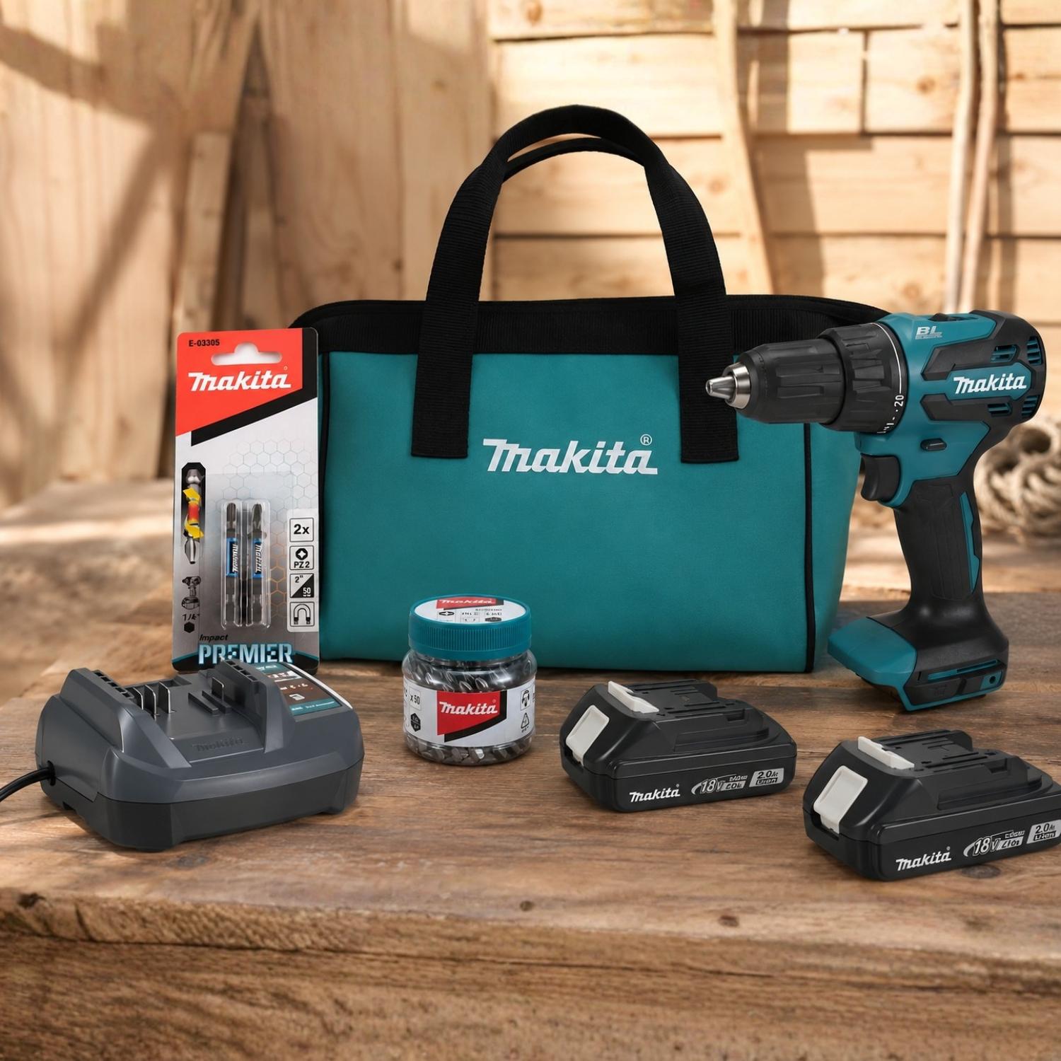 TALADRO PERCUTOR 18V + 2 BATERIAS 2AH + 50 PUNTAS PH2 MAKITA - 2