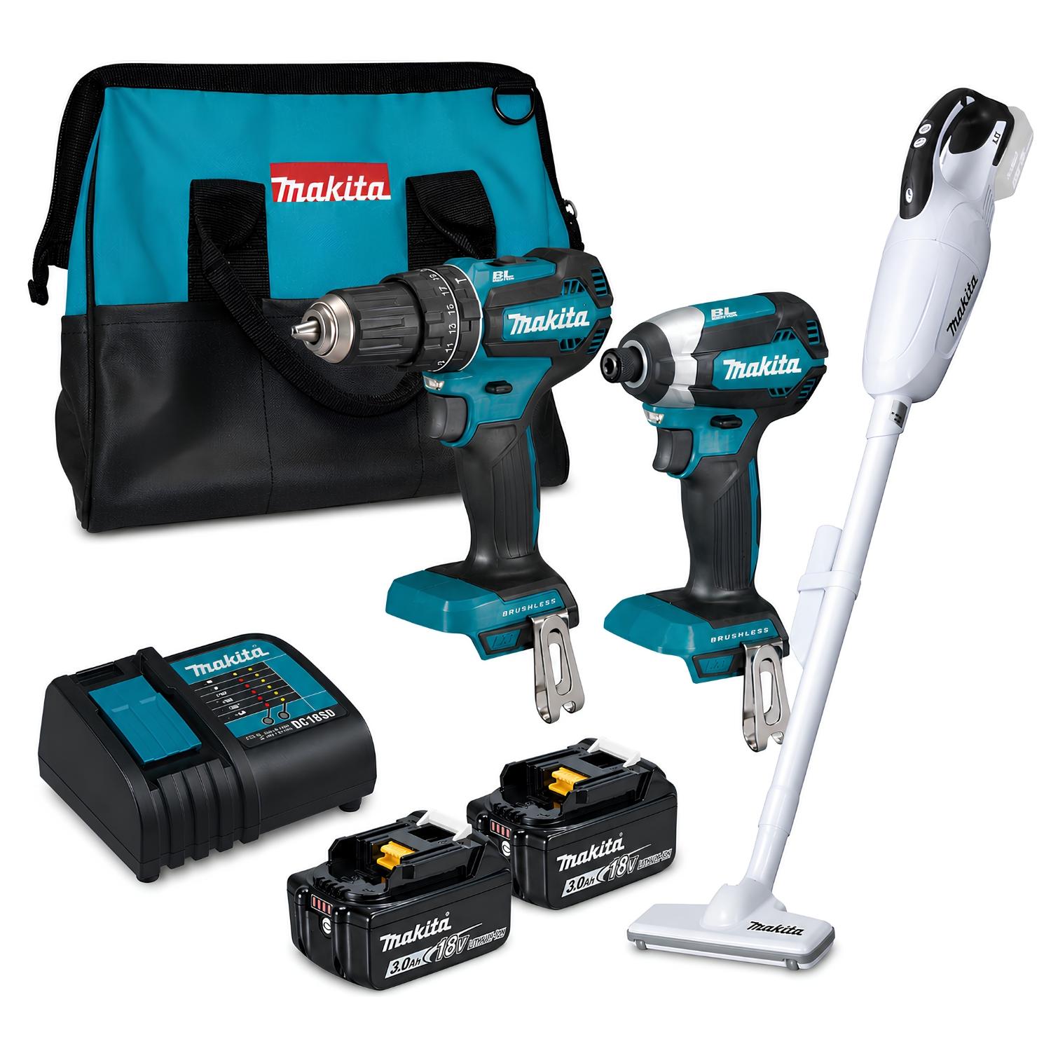 TALADRO + ATORNILLADOR DE IMPACTO + ASPIRADORA 18V MAKITA DLX2283S-DCL181FZW - 1