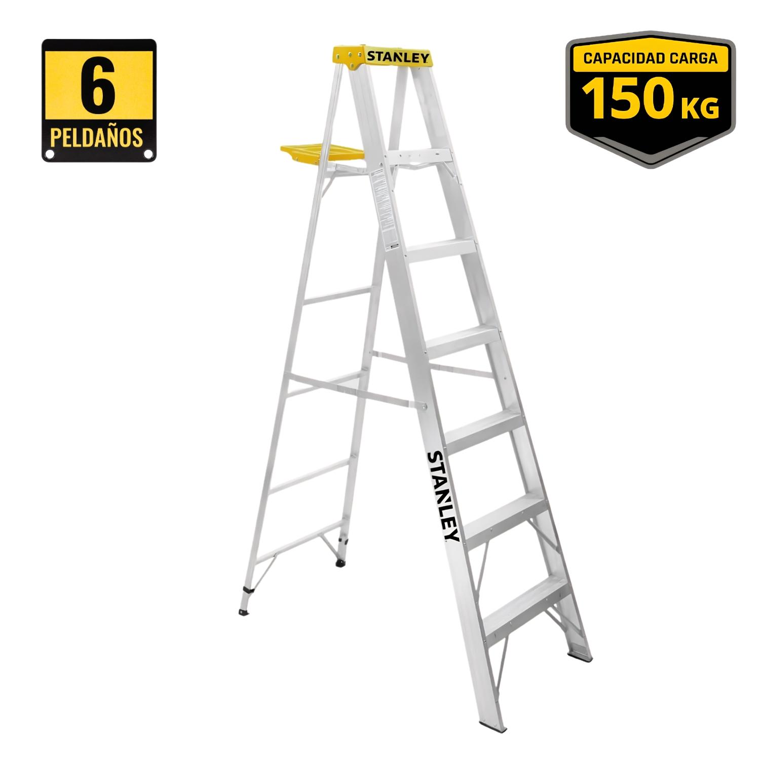 ESCALERA TIPO TIJERA DE ALUMINIO 6 PELDAÑOS STANLEY - 1