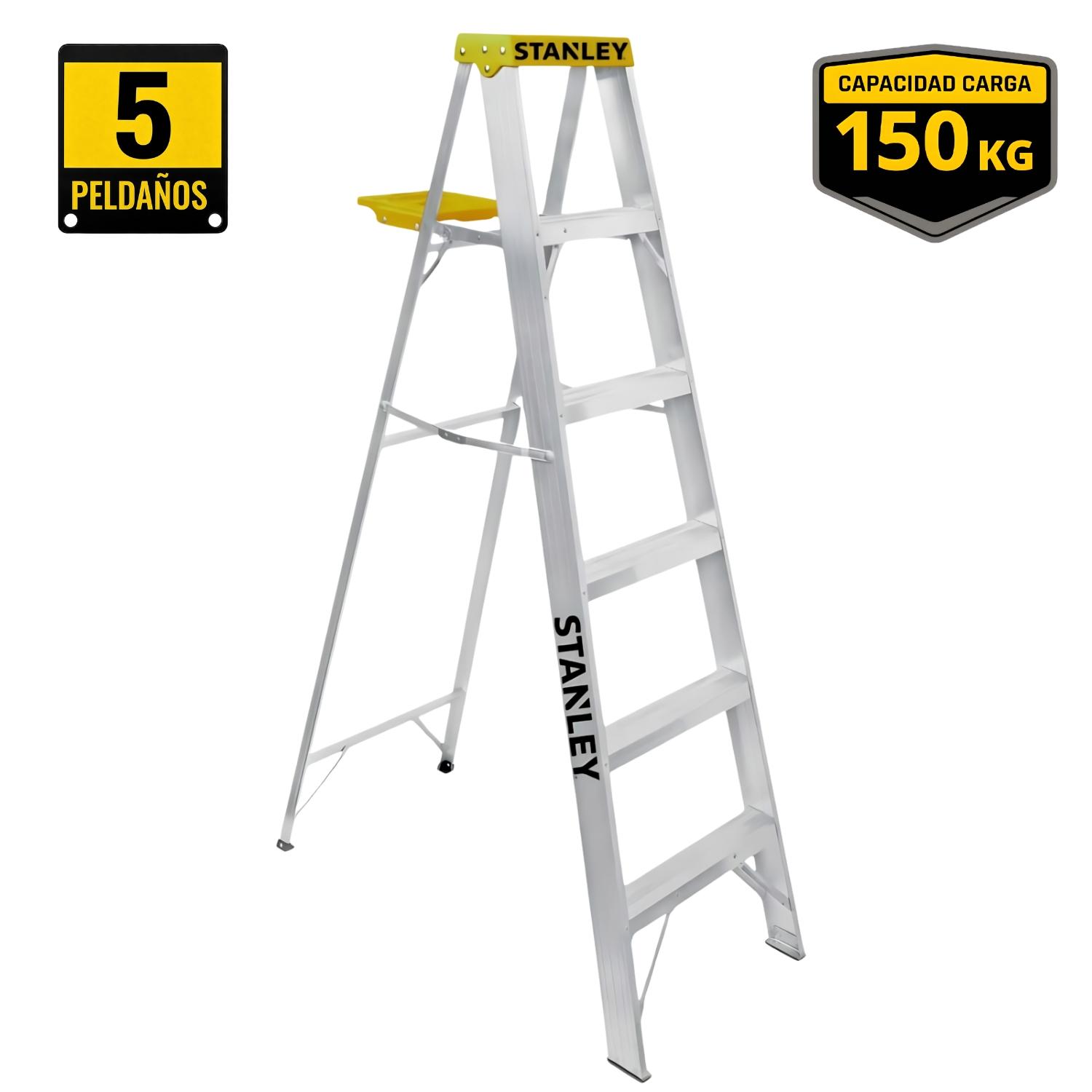 ESCALERA TIPO TIJERA DE ALUMINIO 5 PELDAÑOS STANLEY - 1