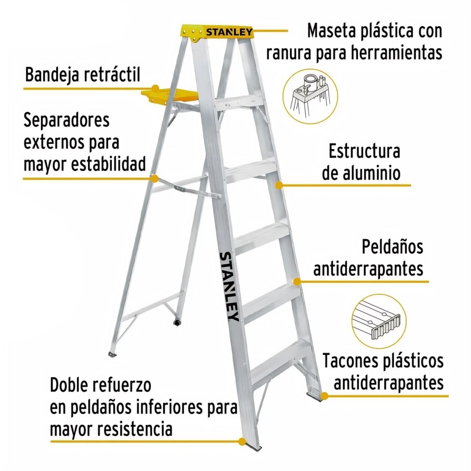 ESCALERA TIPO TIJERA DE ALUMINIO 5 PELDAÑOS STANLEY - 4