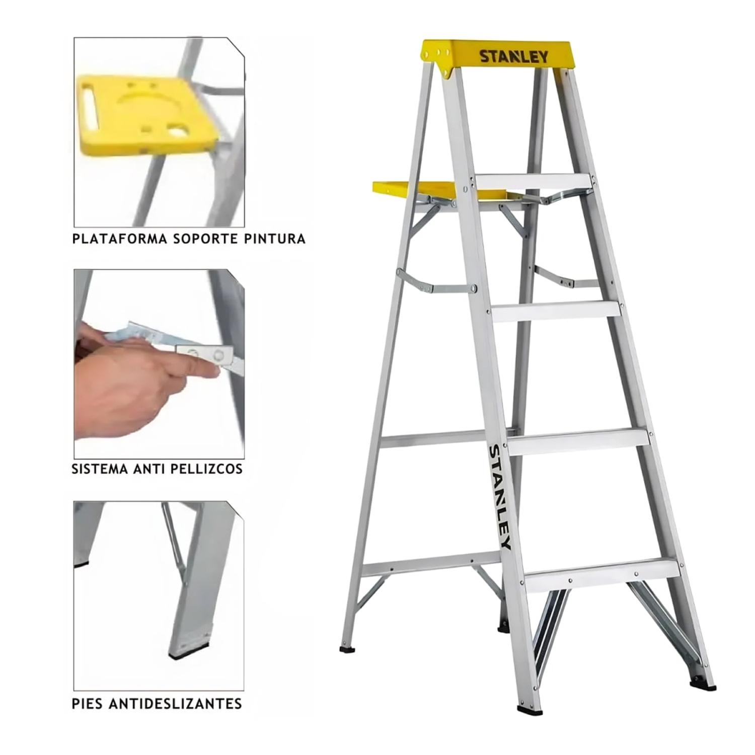 ESCALERA TIPO TIJERA DE ALUMINIO 4 PELDAÑOS STANLEY - 4