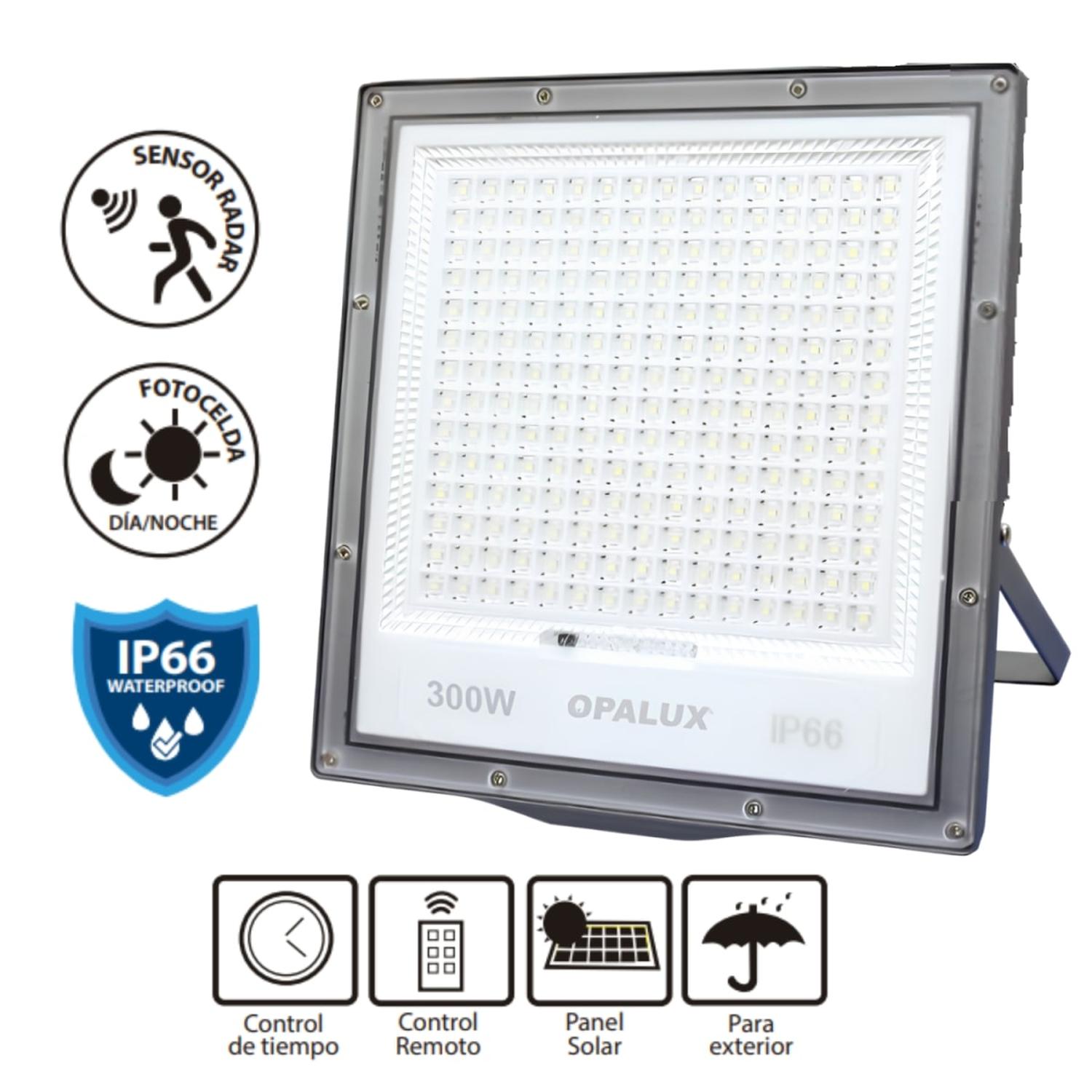 REFLECTOR LED CON PANEL SOLAR 300W LUZ CALIDA OPALUX - 5
