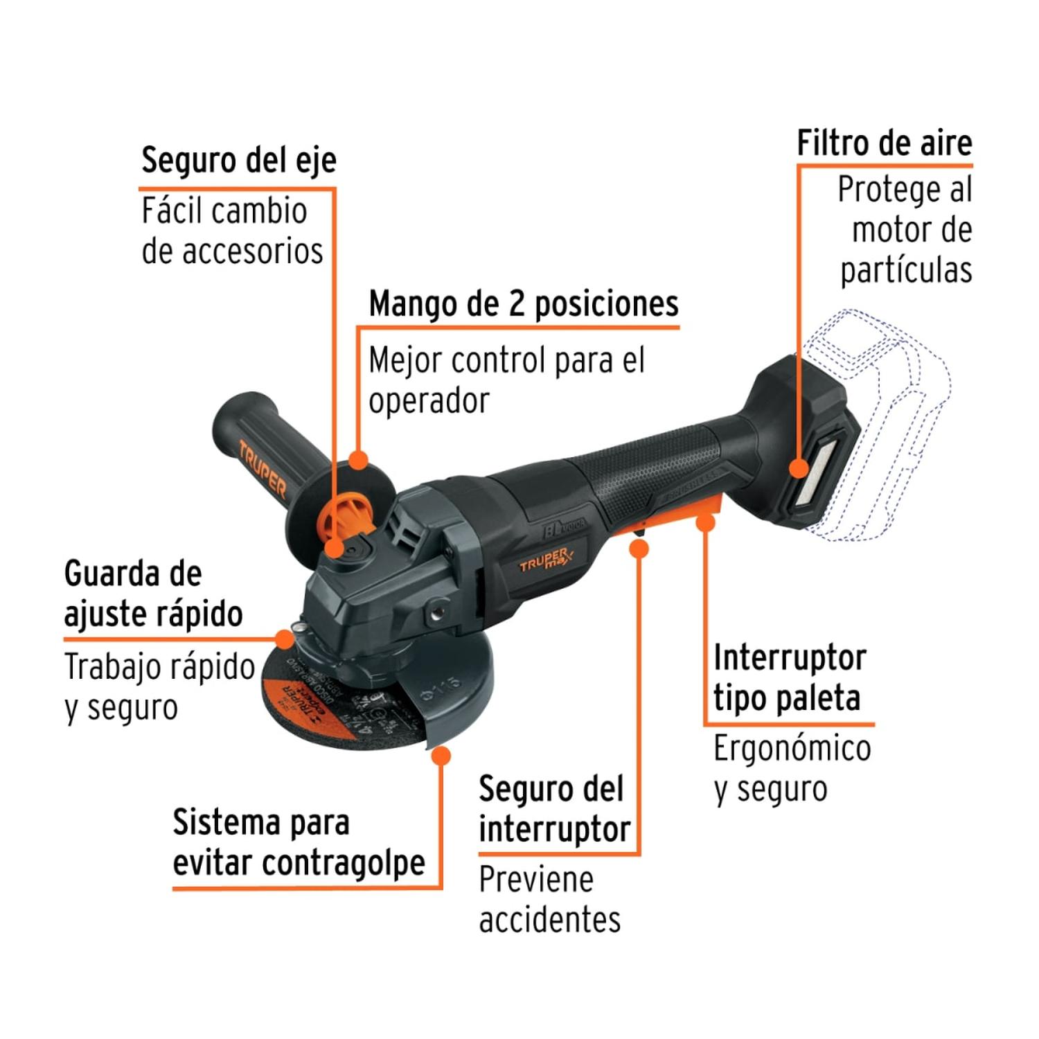 AMOLADORA 4 1/2' 20V INT. PALETA (SOLO CUERPO) TRUPER MAX - 2