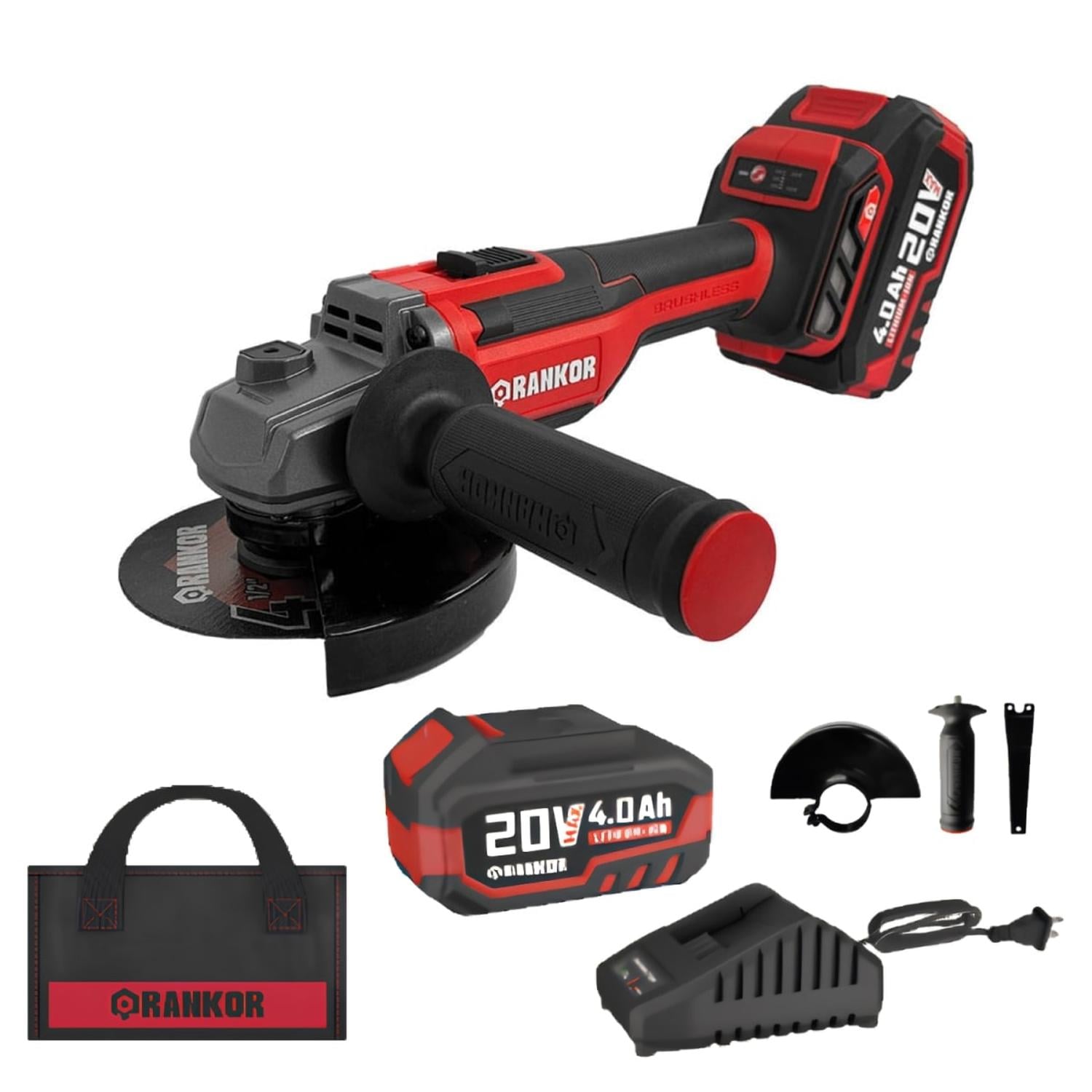AMOLADORA INALÁMBRICA 5? RANKOR 20V 2BAT 4AH BRUSHLESS - 1