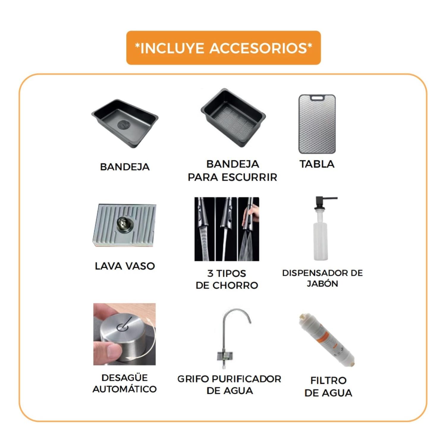 LAVADERO DE COCINA MULTI SMART INOX NEGRO FRATELLI KIT-7546B - 5