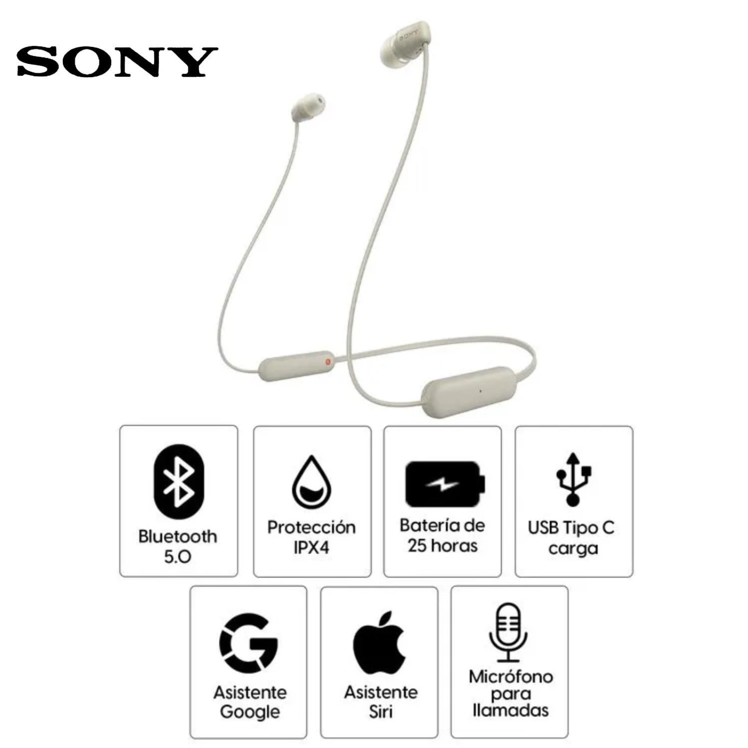 AUDÍFONOS BLUETOOTH SONY IN EAR WI-C100 IPX4 25 HORAS - BEIGE - 1