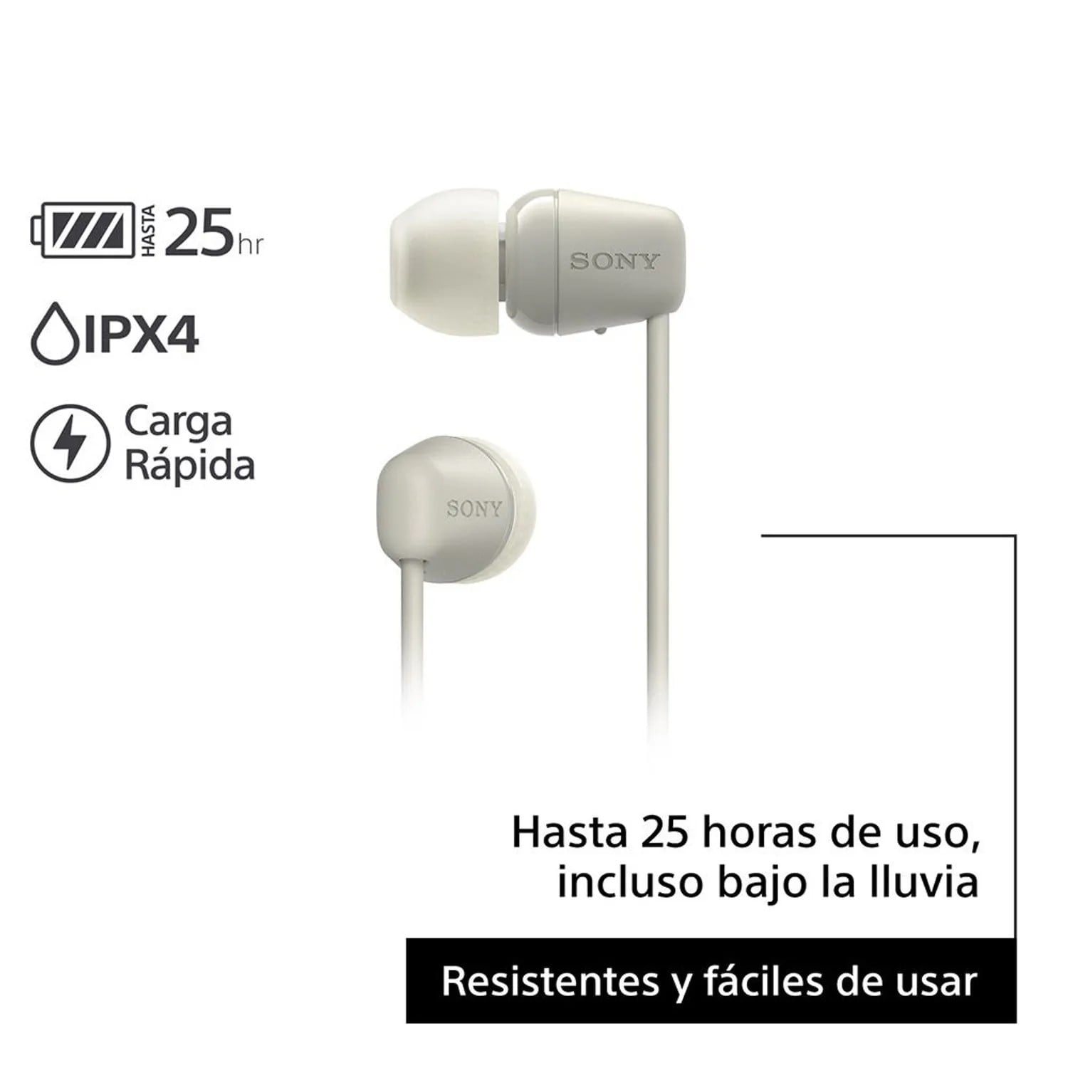AUDÍFONOS BLUETOOTH SONY IN EAR WI-C100 IPX4 25 HORAS - BEIGE - 4