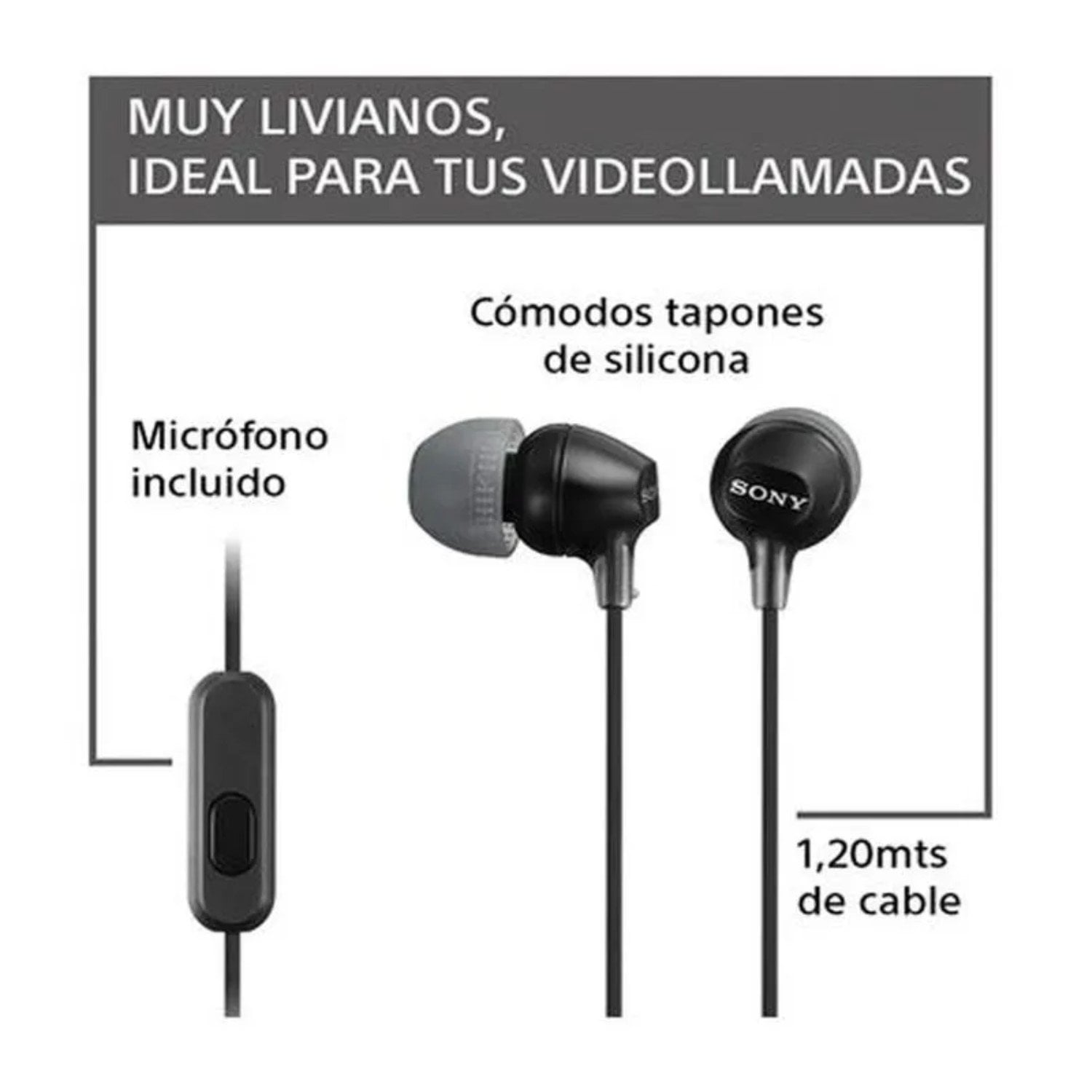 AUDÍFONOS IN EAR SONY MDR-EX15AP MICRÓFONO CONECTOR 3.5 MM NEGRO - 3