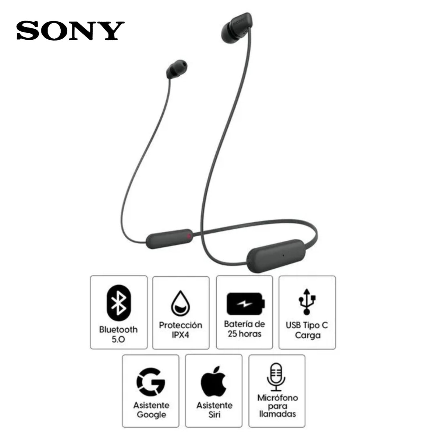 AUDÍFONOS BLUETOOTH SONY IN EAR WI-C100 IPX4 25 HORAS - NEGRO - 1