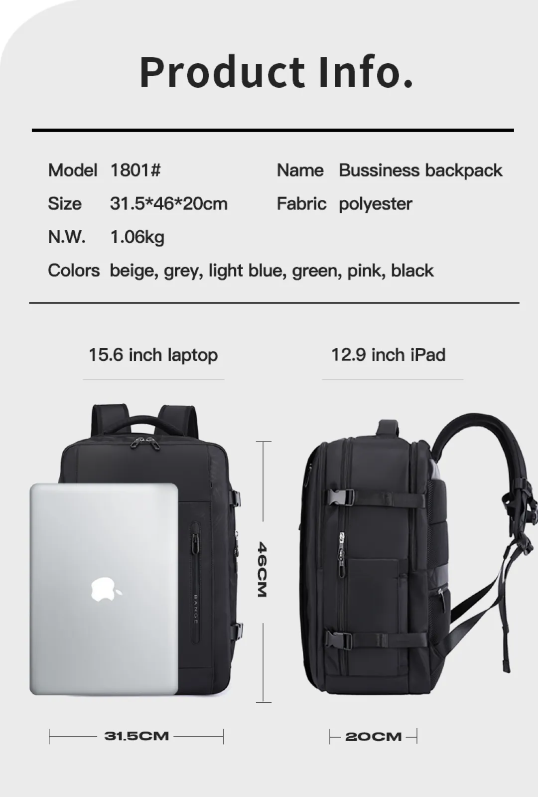 MOCHILA CABINERA PARA VIAJE COMPARTIMIENTO LAPTOP NEGRO - 2