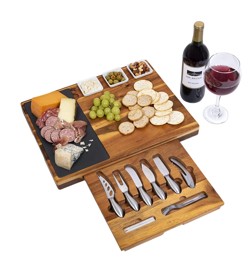 TABLA PARA QUESOS DE MADERA Y PIEDRA CON CUCHILLOS DE ACERO - 1