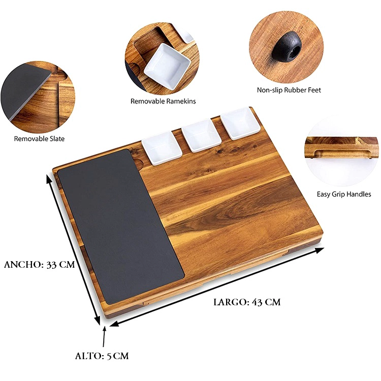 TABLA PARA QUESOS DE MADERA Y PIEDRA CON CUCHILLOS DE ACERO - 3