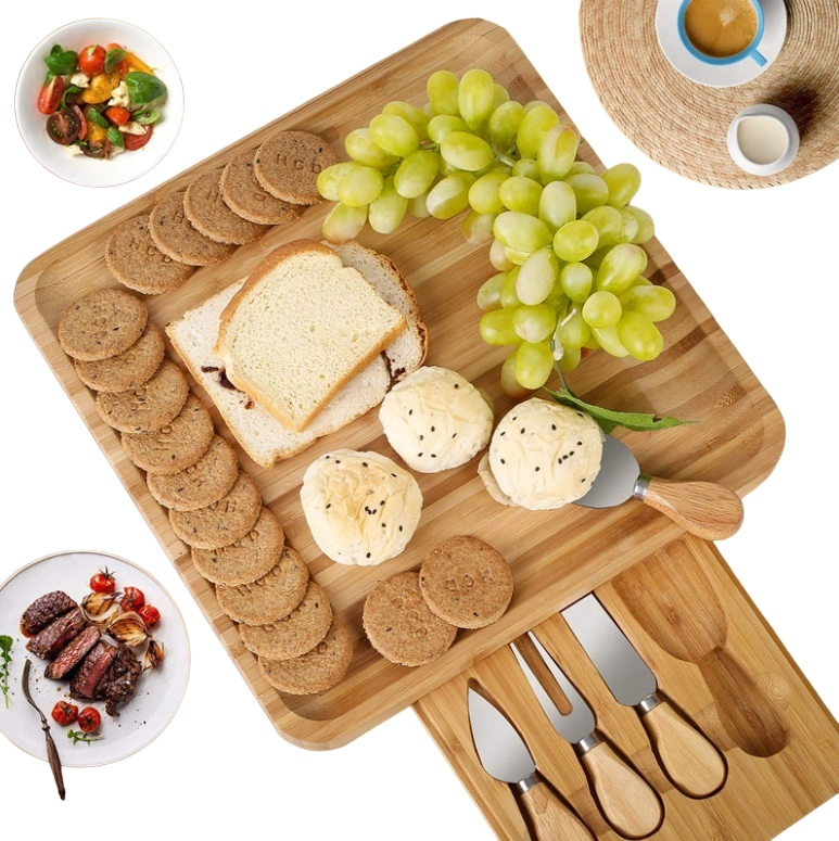 TABLA PARA QUESOS DE BAMBÚ CON CUCHILLOS DE ACERO CON MANGO DE MADERA - 1
