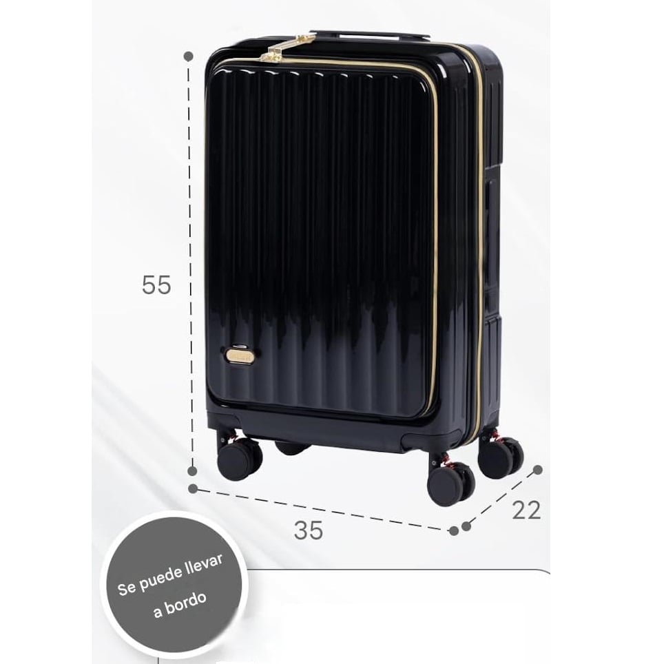 MALETA DE VIAJE CARRY-ON DE MANO CABINERA COMPARTIMIENTO LAPTOP USB APERTURA FRONTAL - NEGRO - 2