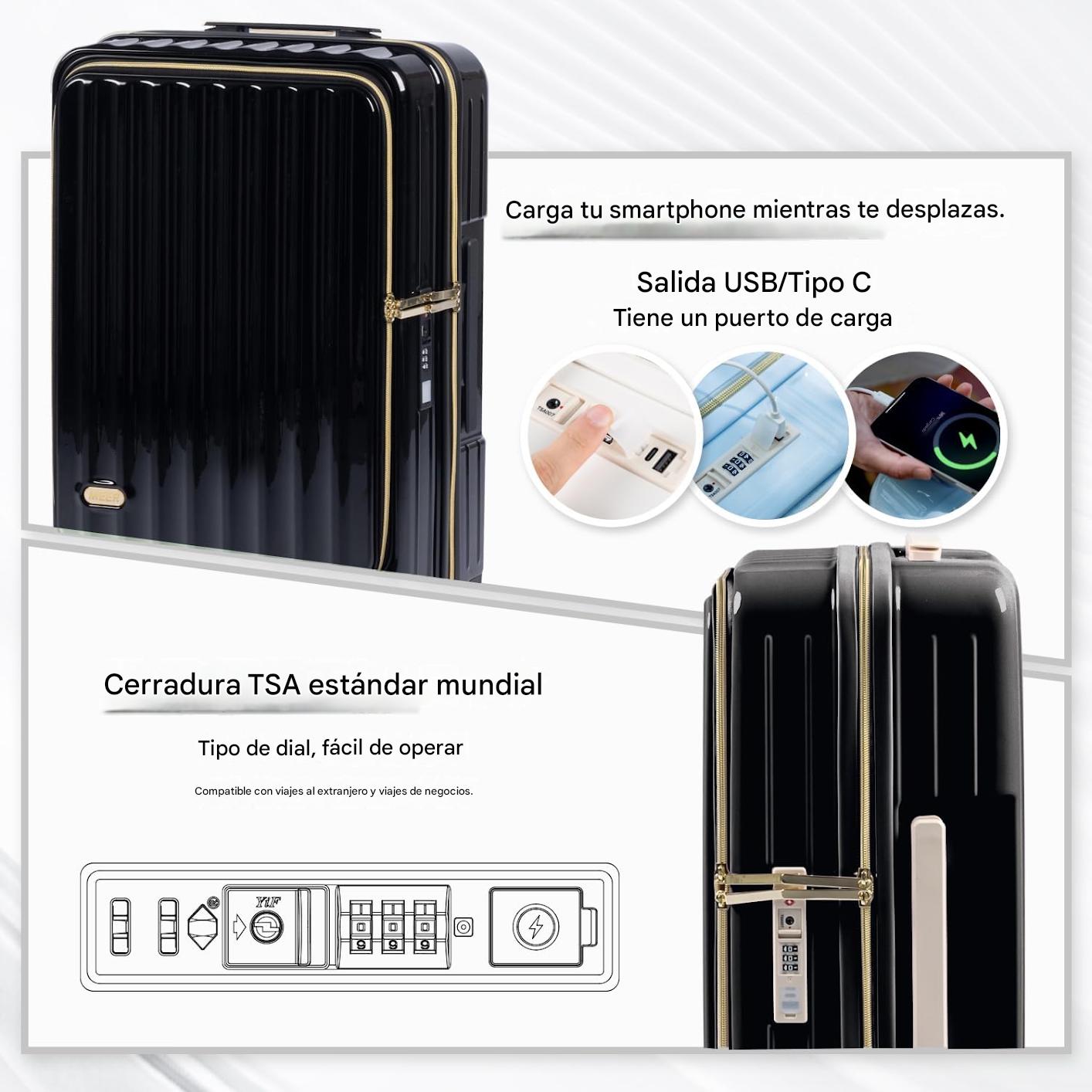 MALETA DE VIAJE CARRY-ON DE MANO CABINERA COMPARTIMIENTO LAPTOP USB APERTURA FRONTAL - NEGRO - 8