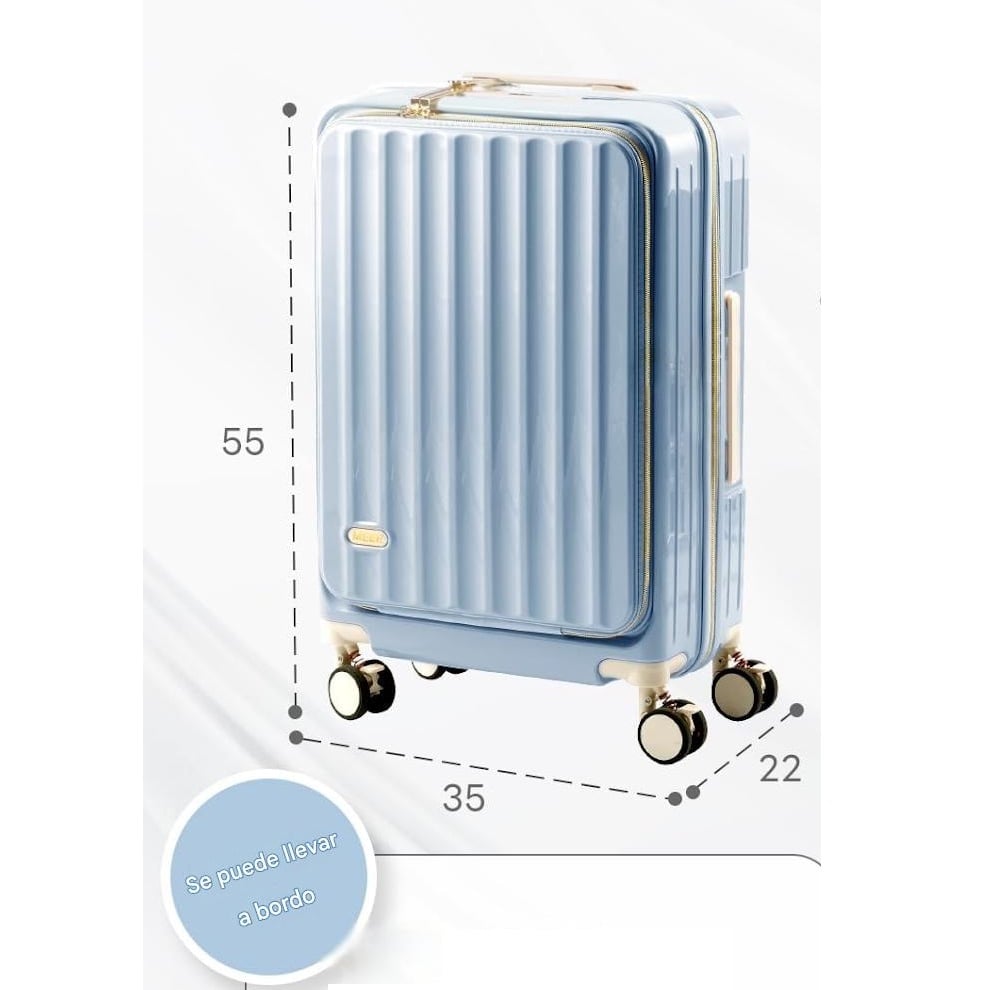 MALETA DE VIAJE CARRY-ON DE MANO CABINERA COMPARTIMIENTO LAPTOP USB APERTURA FRONTAL - CELESTE - 2