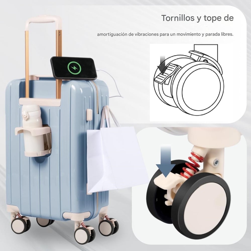 MALETA DE VIAJE CARRY-ON DE MANO CABINERA COMPARTIMIENTO LAPTOP USB APERTURA FRONTAL - CELESTE - 8