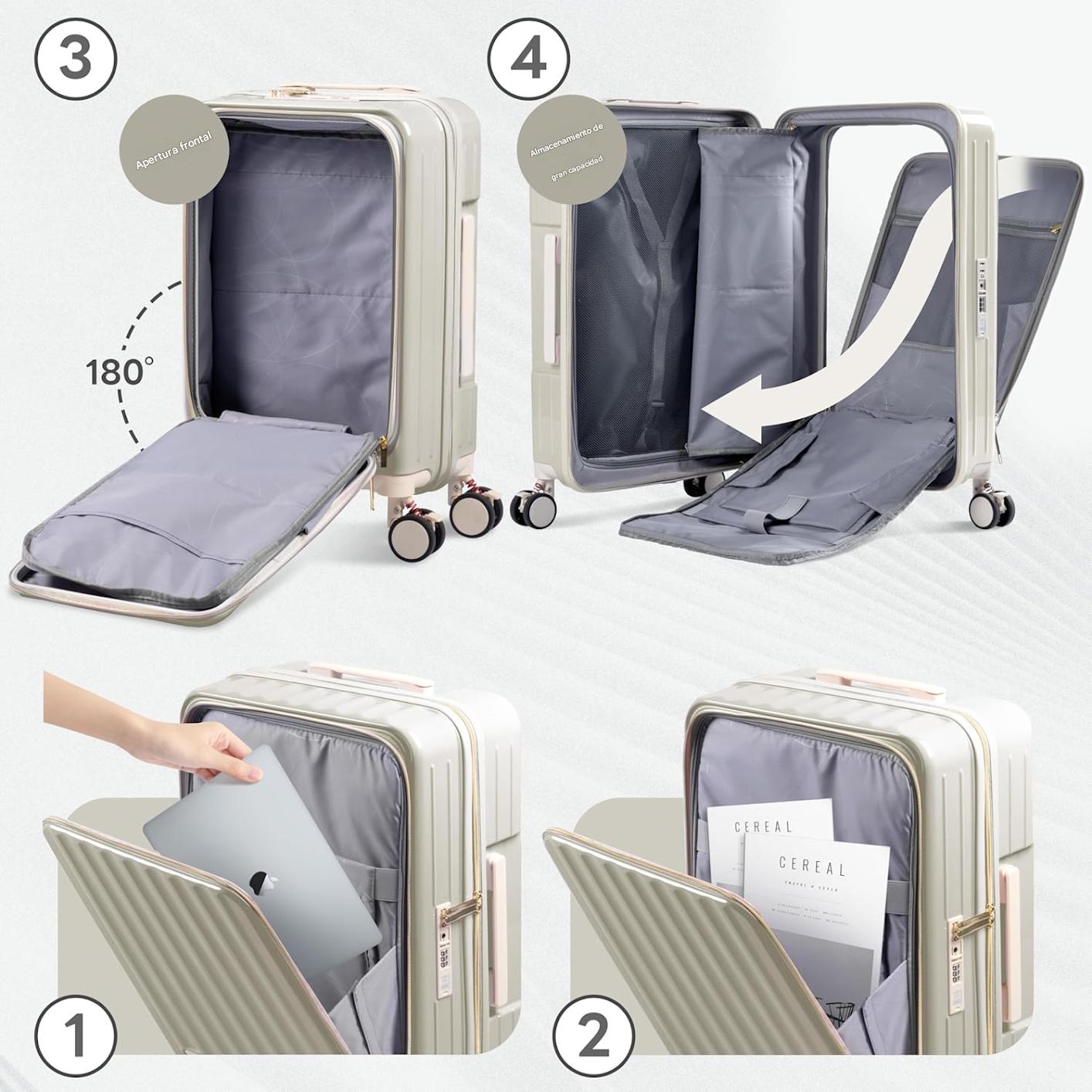 MALETA DE VIAJE CARRY-ON DE MANO CABINERA COMPARTIMIENTO LAPTOP USB APERTURA FRONTAL - MARFIL - 3