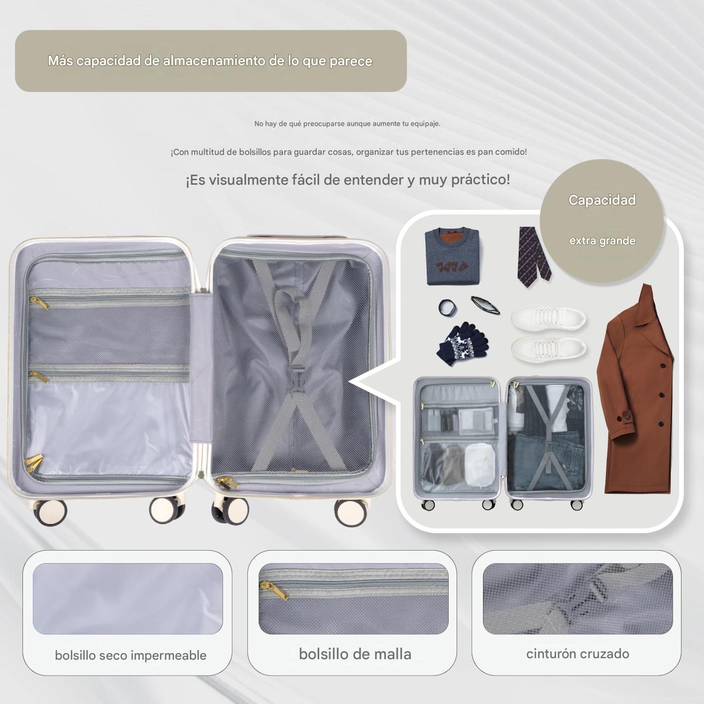 MALETA DE VIAJE CARRY-ON DE MANO CABINERA COMPARTIMIENTO LAPTOP USB APERTURA FRONTAL - MARFIL - 4
